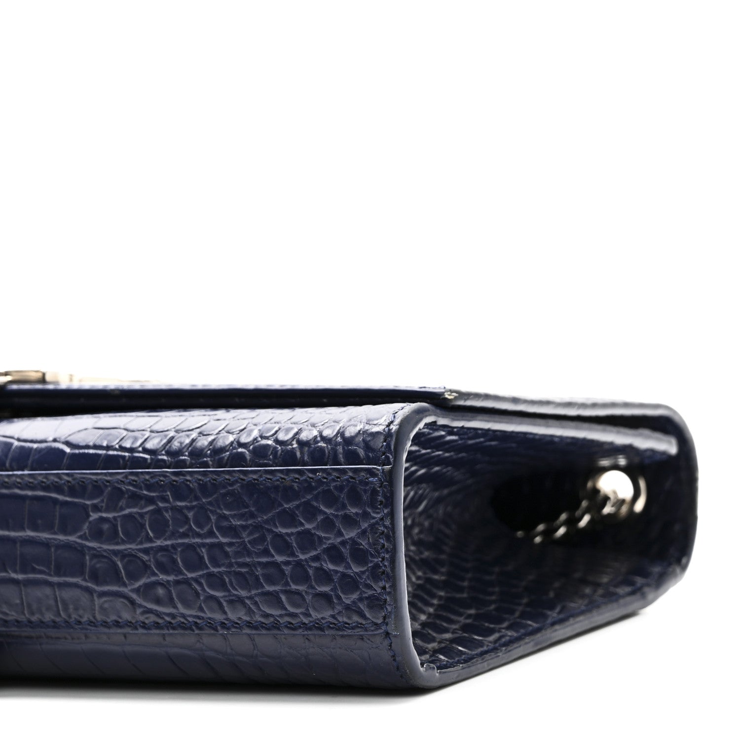 Calfskin Crocodile Embossed Medium Classic Monogram Kate Tassel Satchel Deep Marine