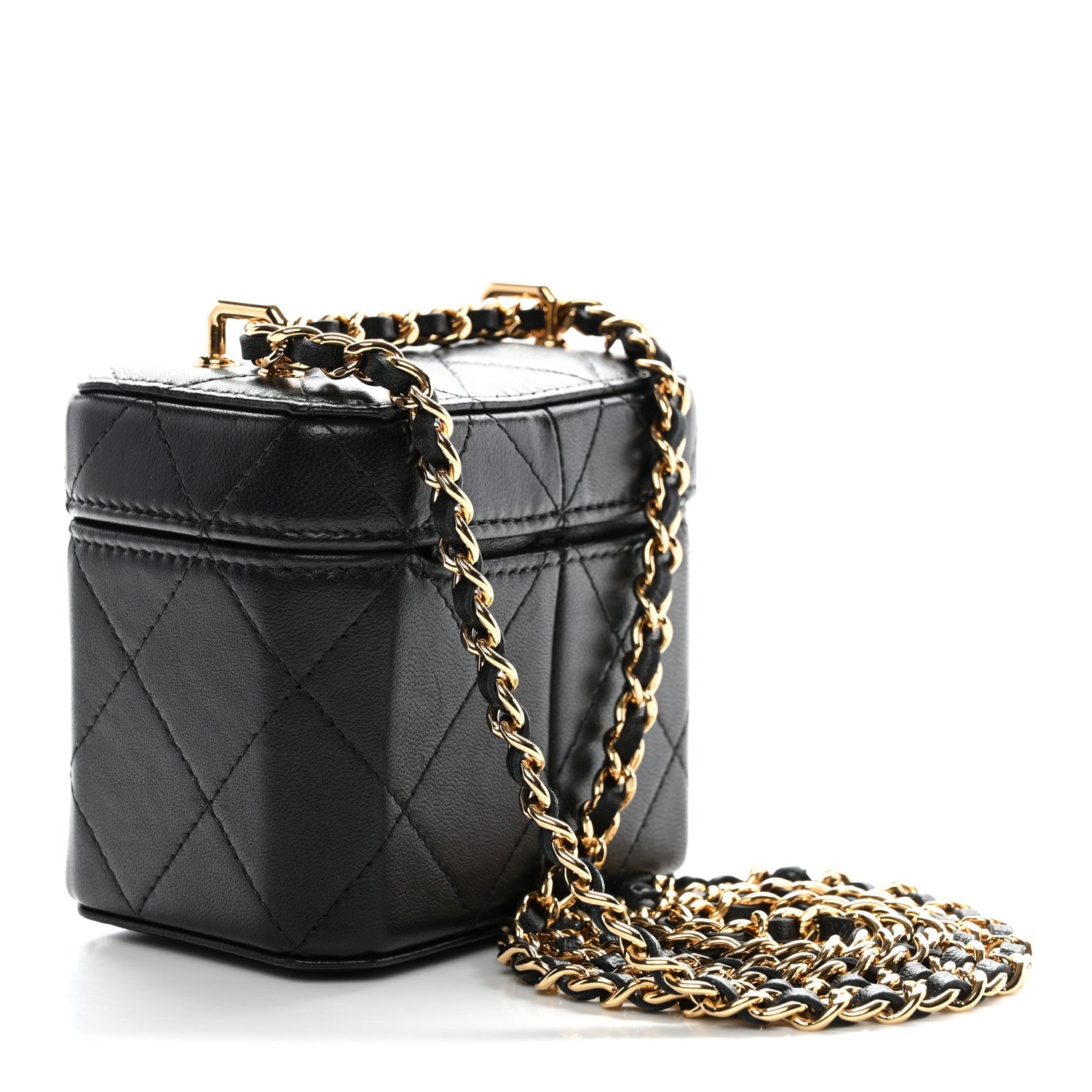 Lambskin Quilted Vanity Clutch With Chain Black