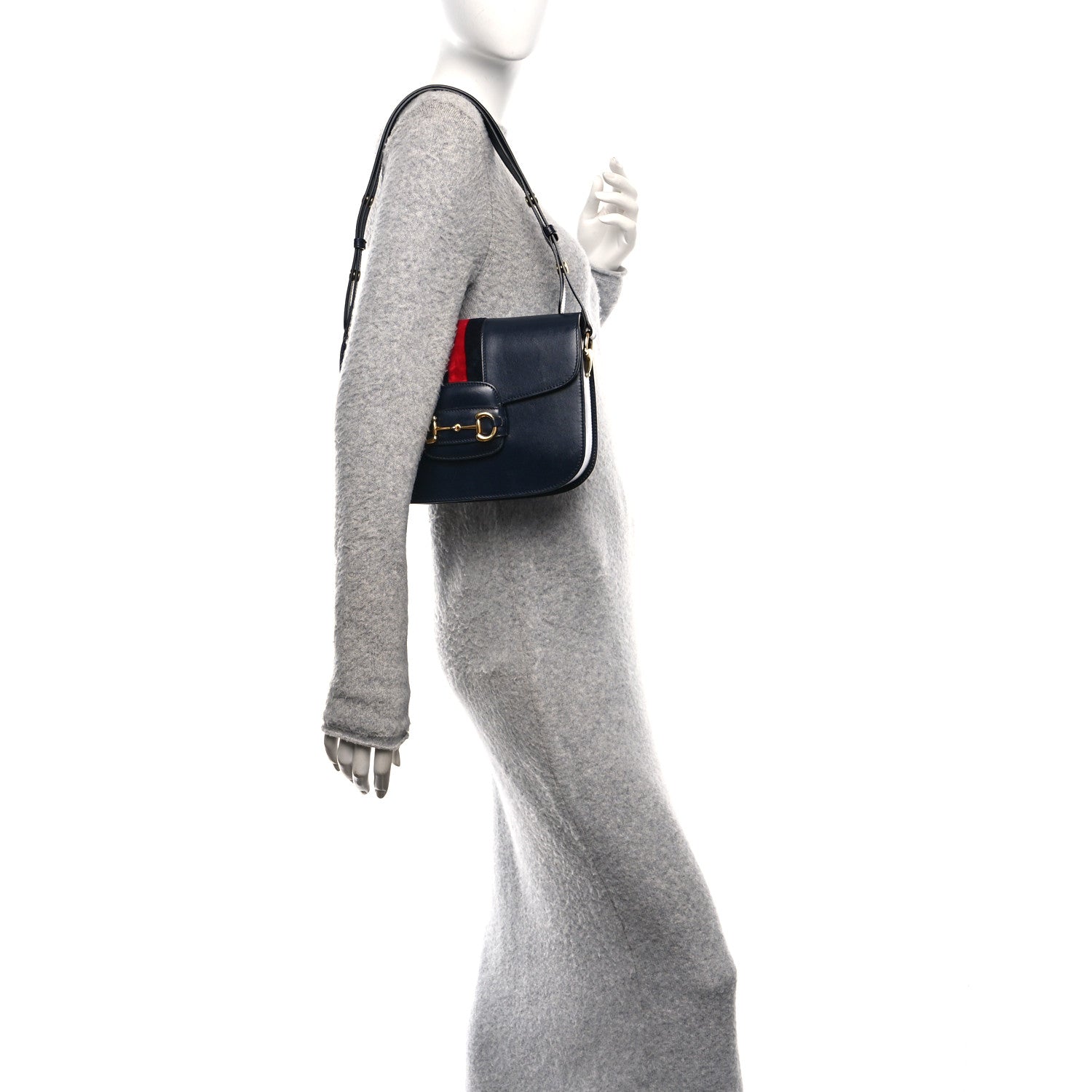 Calfskin Velvet Web Horsebit 1955 Shoulder Bag Blue