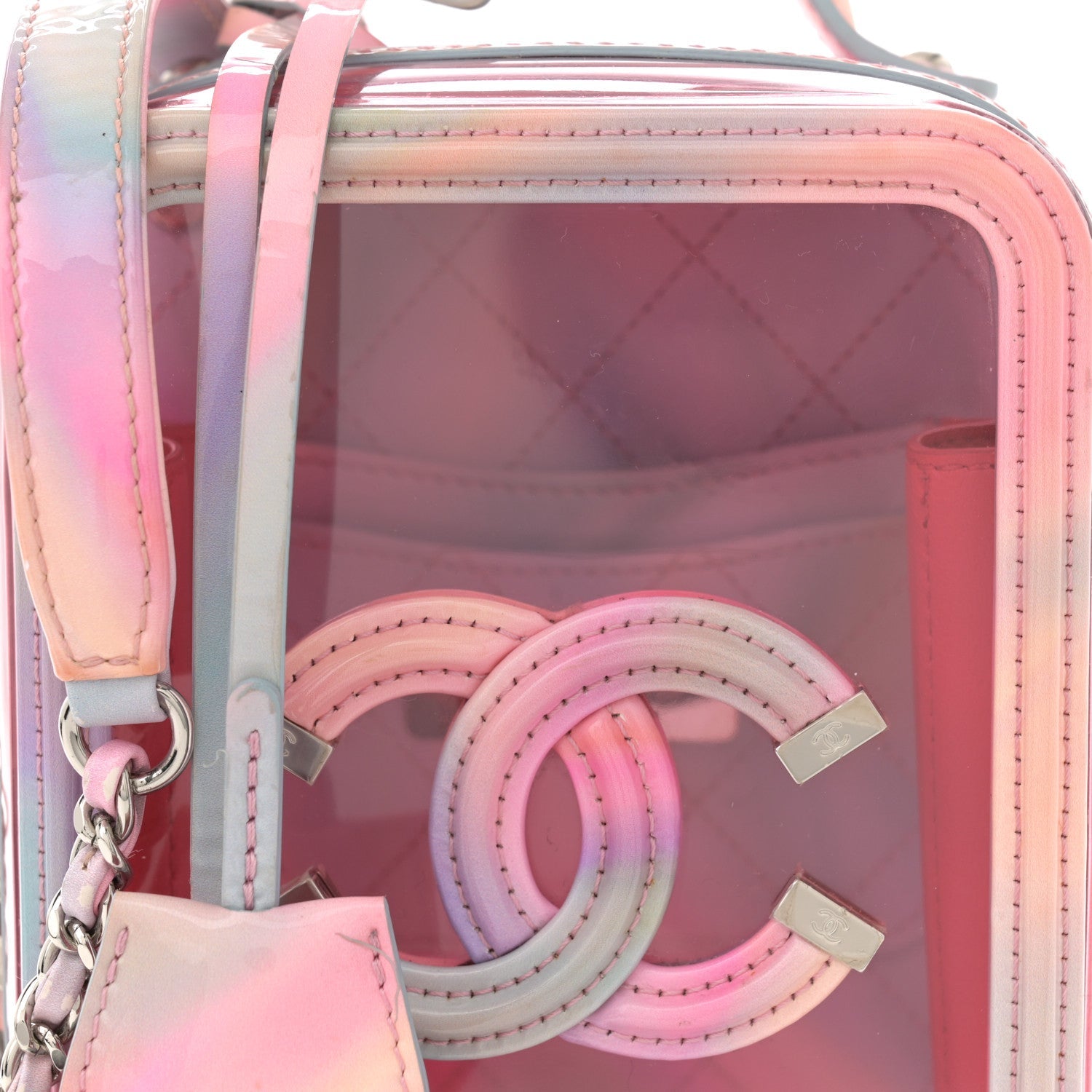 PVC Patent Calfskin Patent Lambskin Vertical Vanity Case Pink