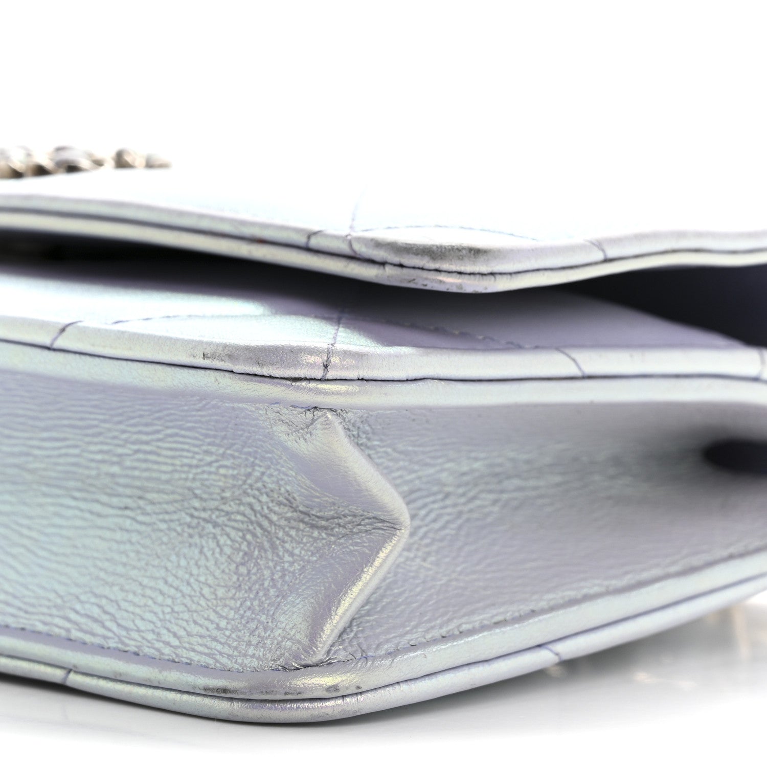 Iridescent Calfskin Quilted Chanel 19 Wallet On Chain WOC Light Purple