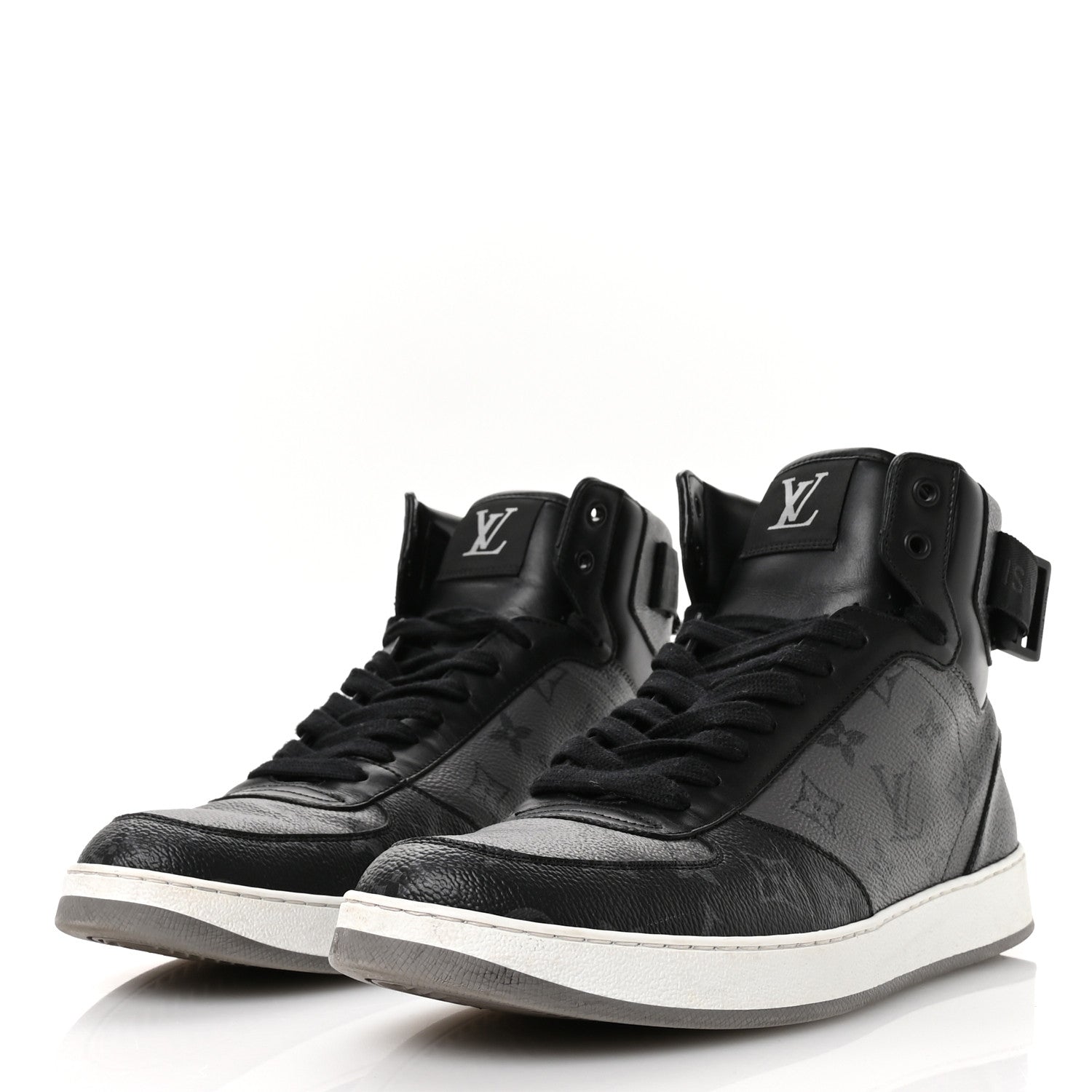 Calfskin Monogram Eclipse Mens Rivoli High Top Sneakers 10 Black Grey