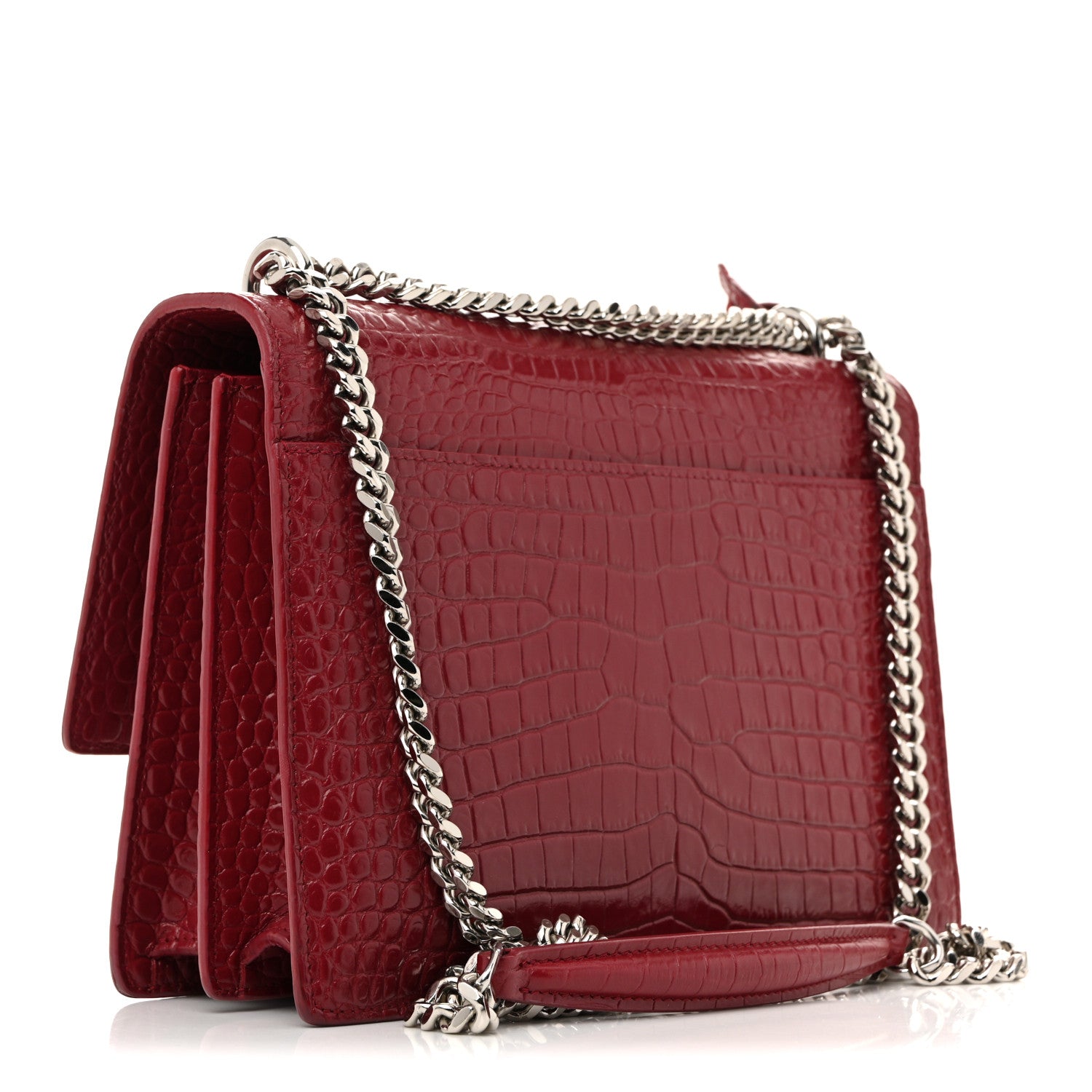 Calfskin Crocodile Embossed Medium Monogram Sunset Rouge Eros