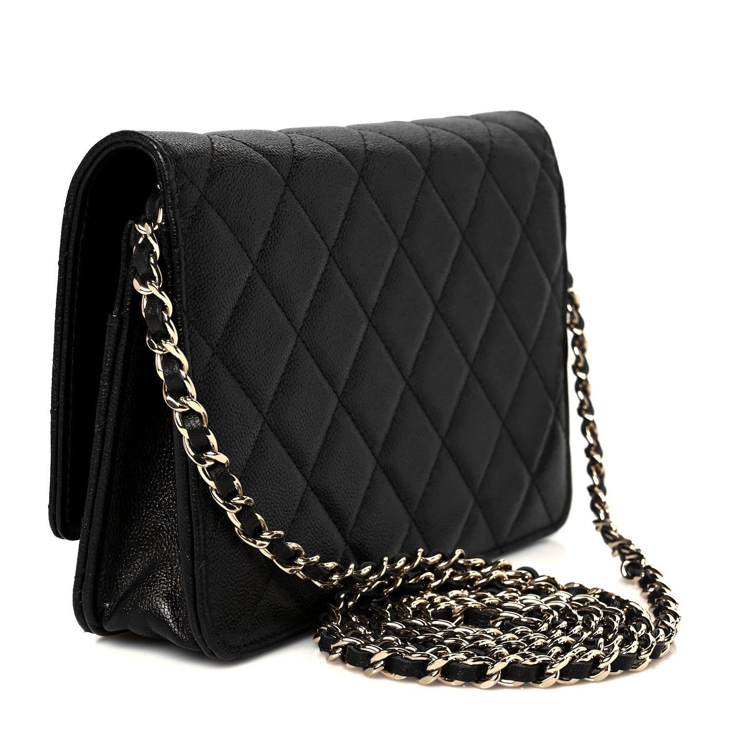 Caviar Quilted Studded CC Wallet on Chain WOC Black
