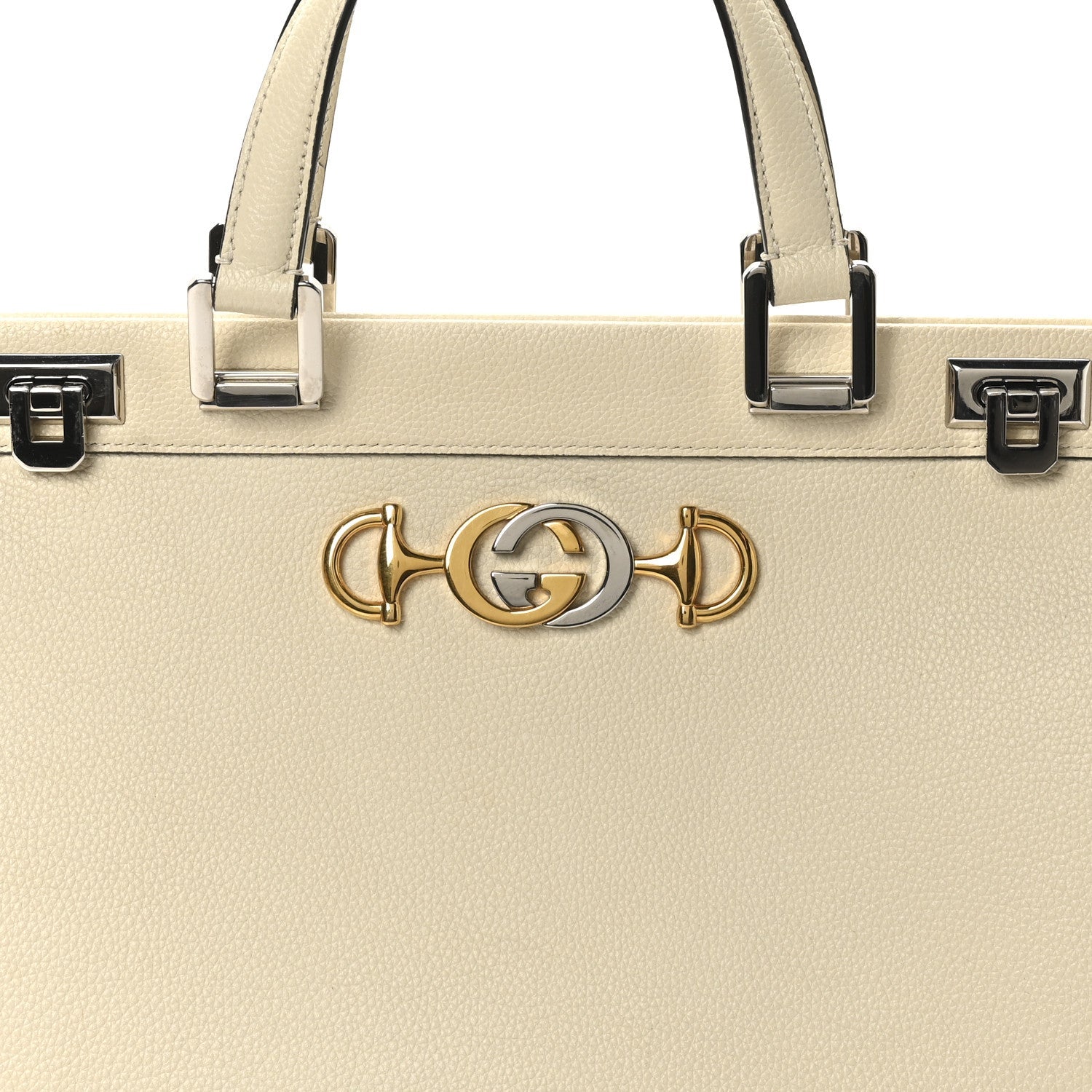 Grainy Calfskin Medium Zumi Top Handle Bag Mystic White