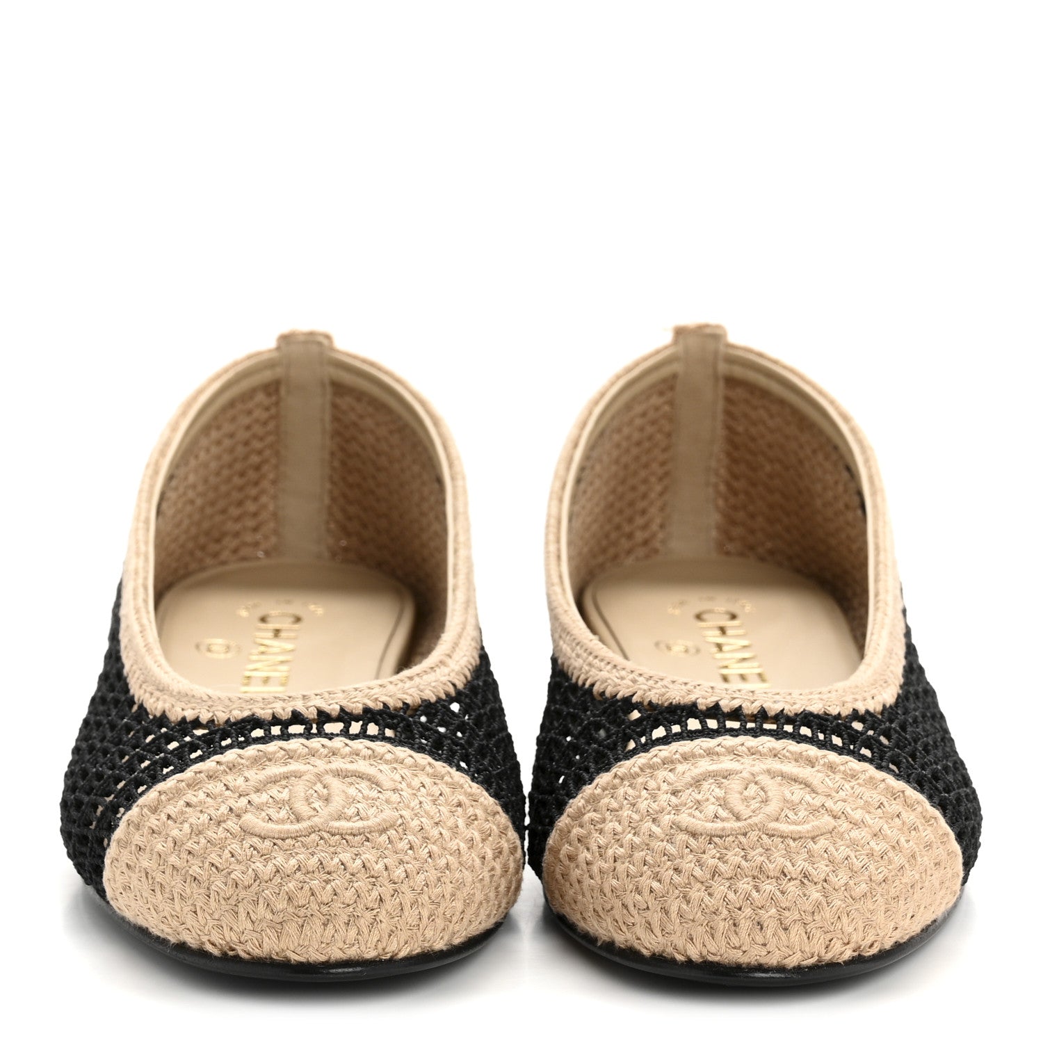 Raffia Cap Toe Ballerina Flats 39.5 Black Beige