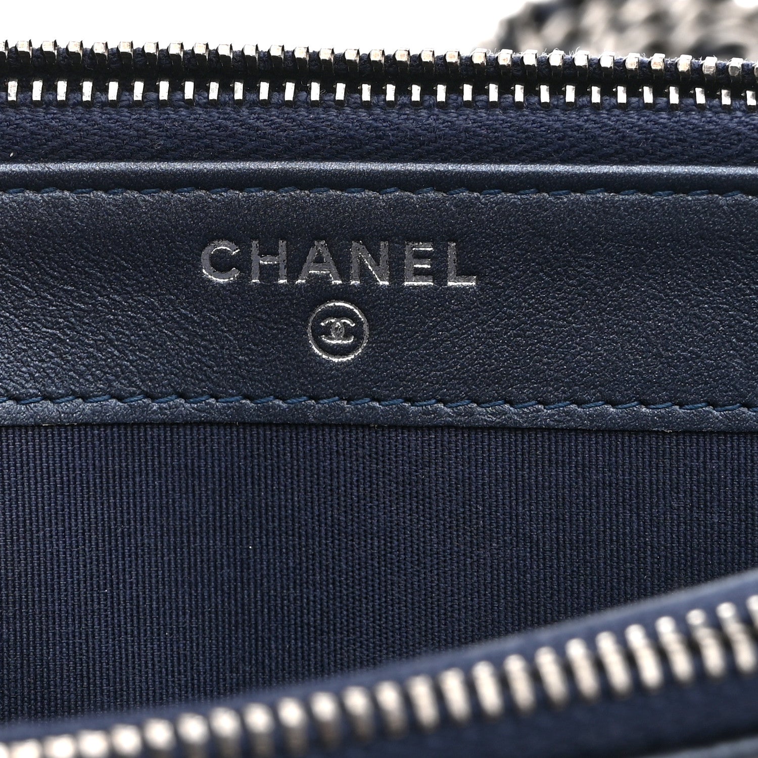 Metallic Caviar Quilted Small Boy Clutch With Chain Navy