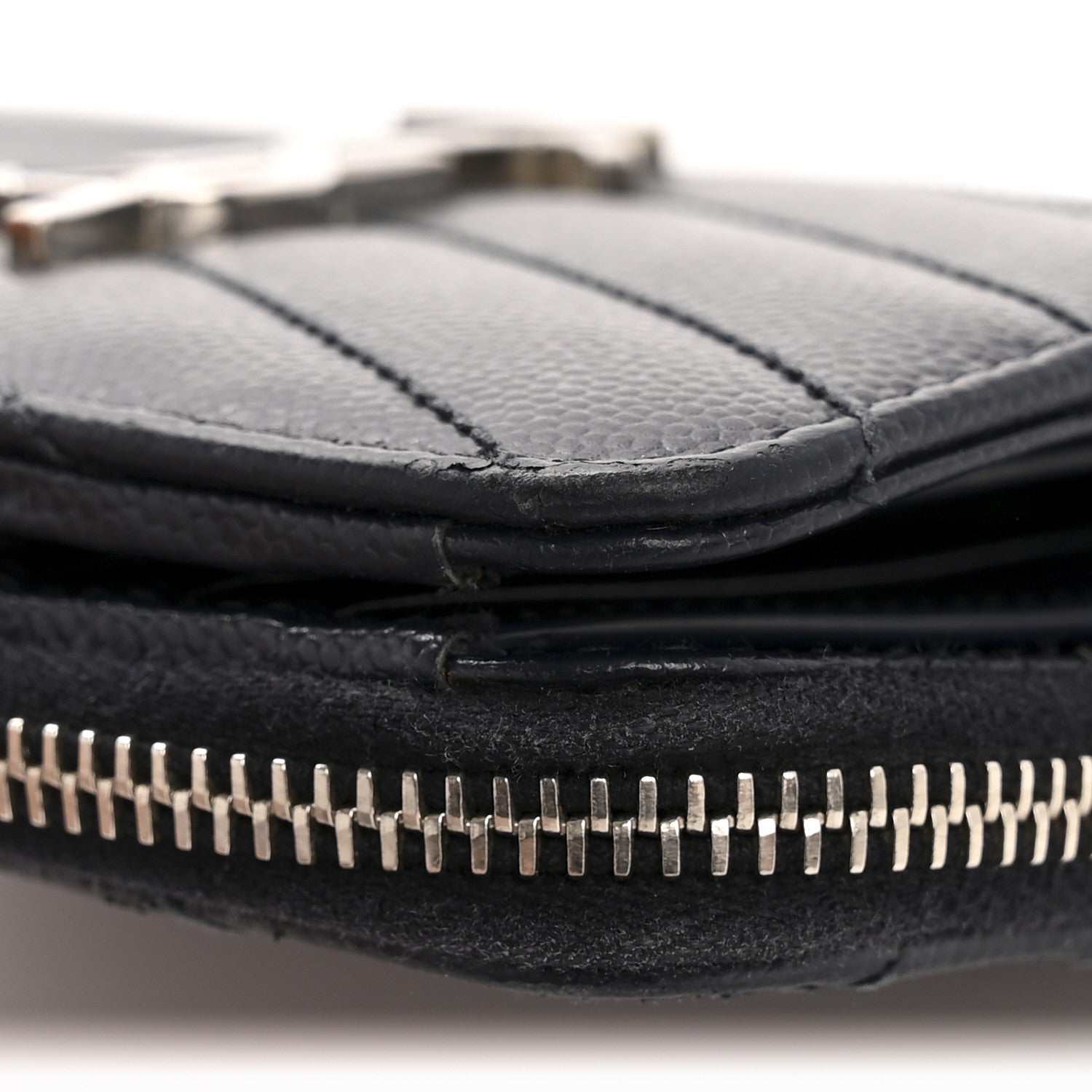 Grain De Poudre Matelasse Chevron Monogram Compact Zip Around Wallet Deep Marine