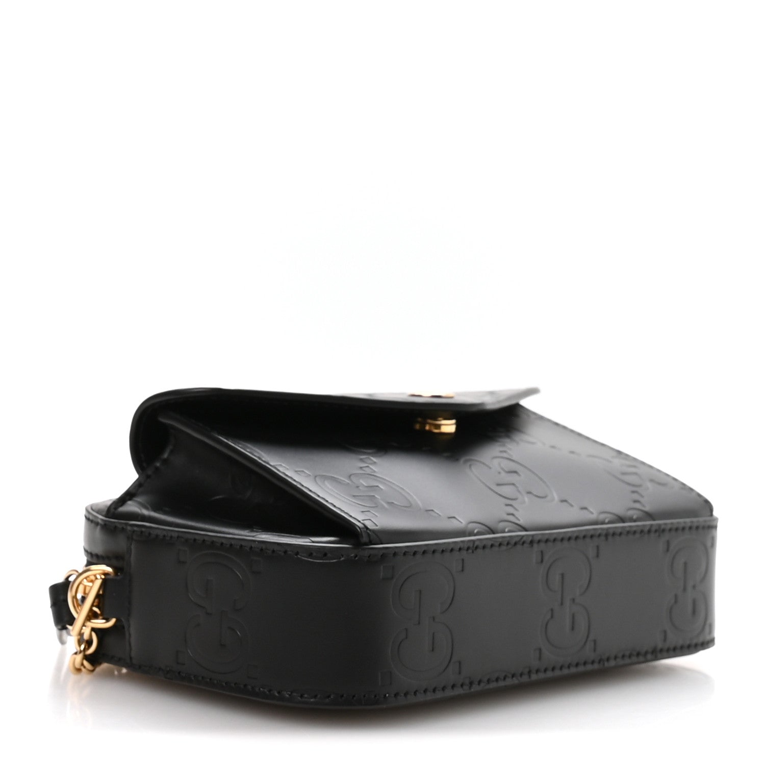 Calfskin GG Super Mini Debossed Chain Wallet Black