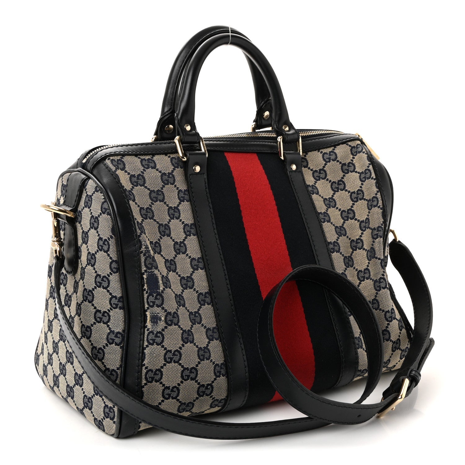 Monogram Selleria Calfskin Vintage Web Medium Boston Beige Blue