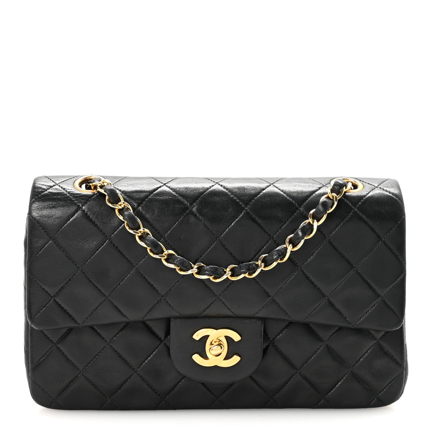 Lambskin Quilted Small Double Flap Black