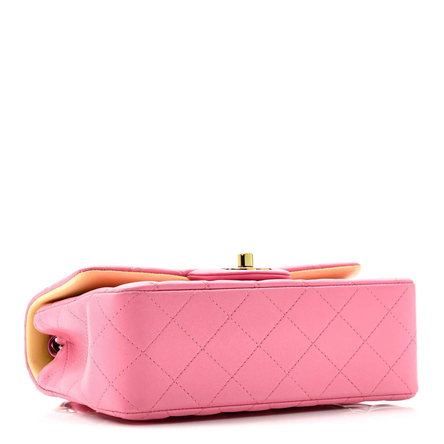 Lambskin Quilted Mini Rectangular Flap Pink Yellow