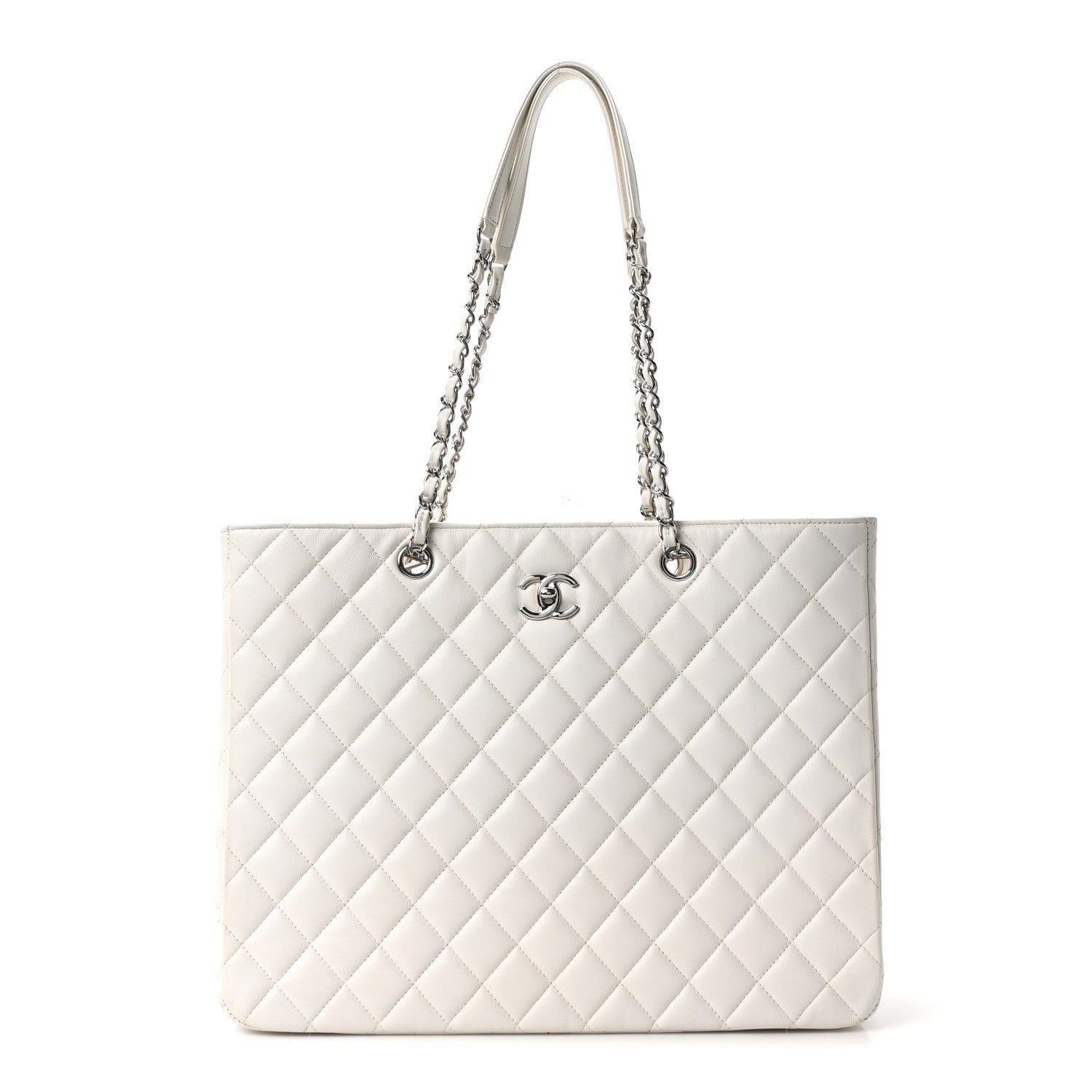 Calfskin Quilted Large Classic Shopping Tote White