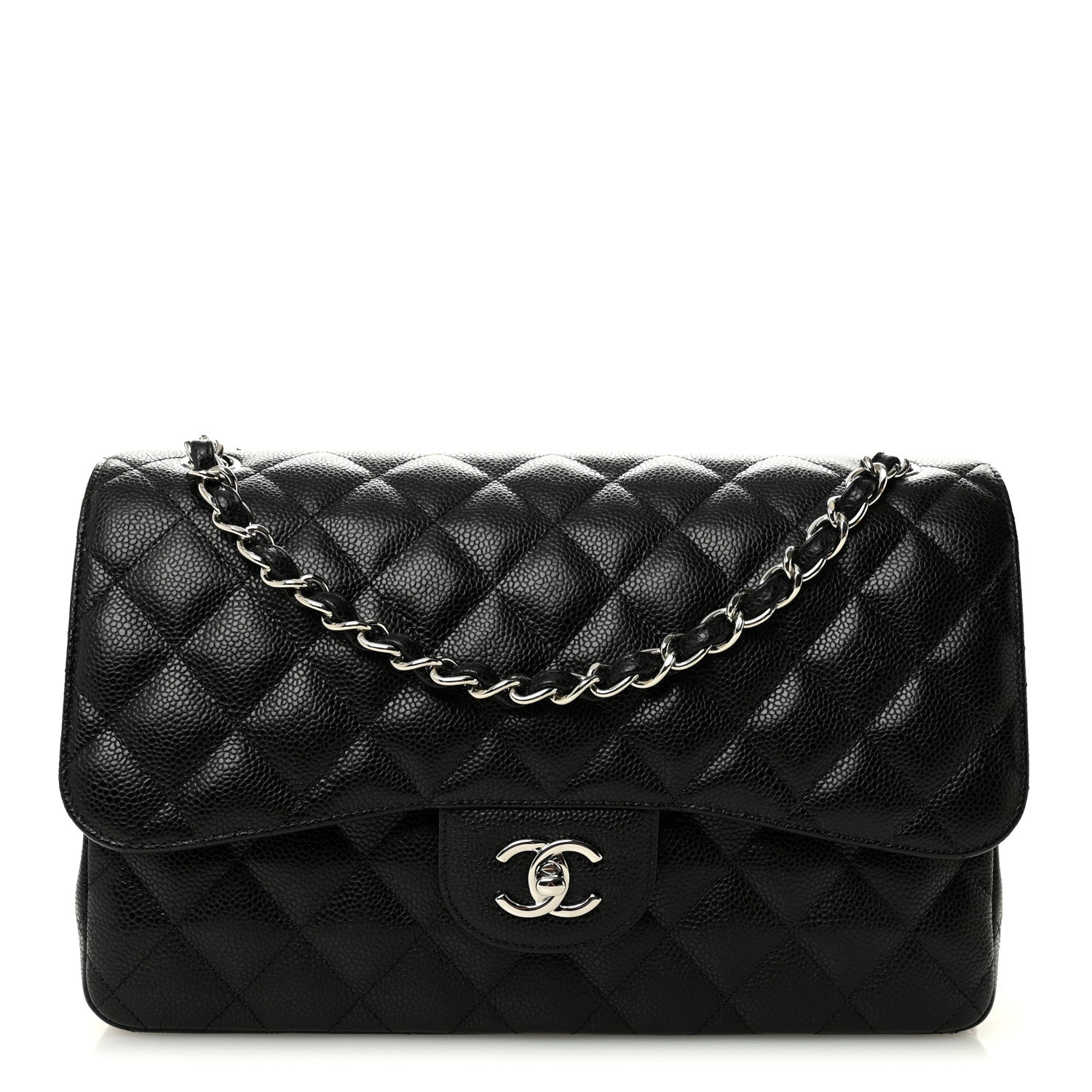 Caviar Quilted Jumbo Double Flap Black