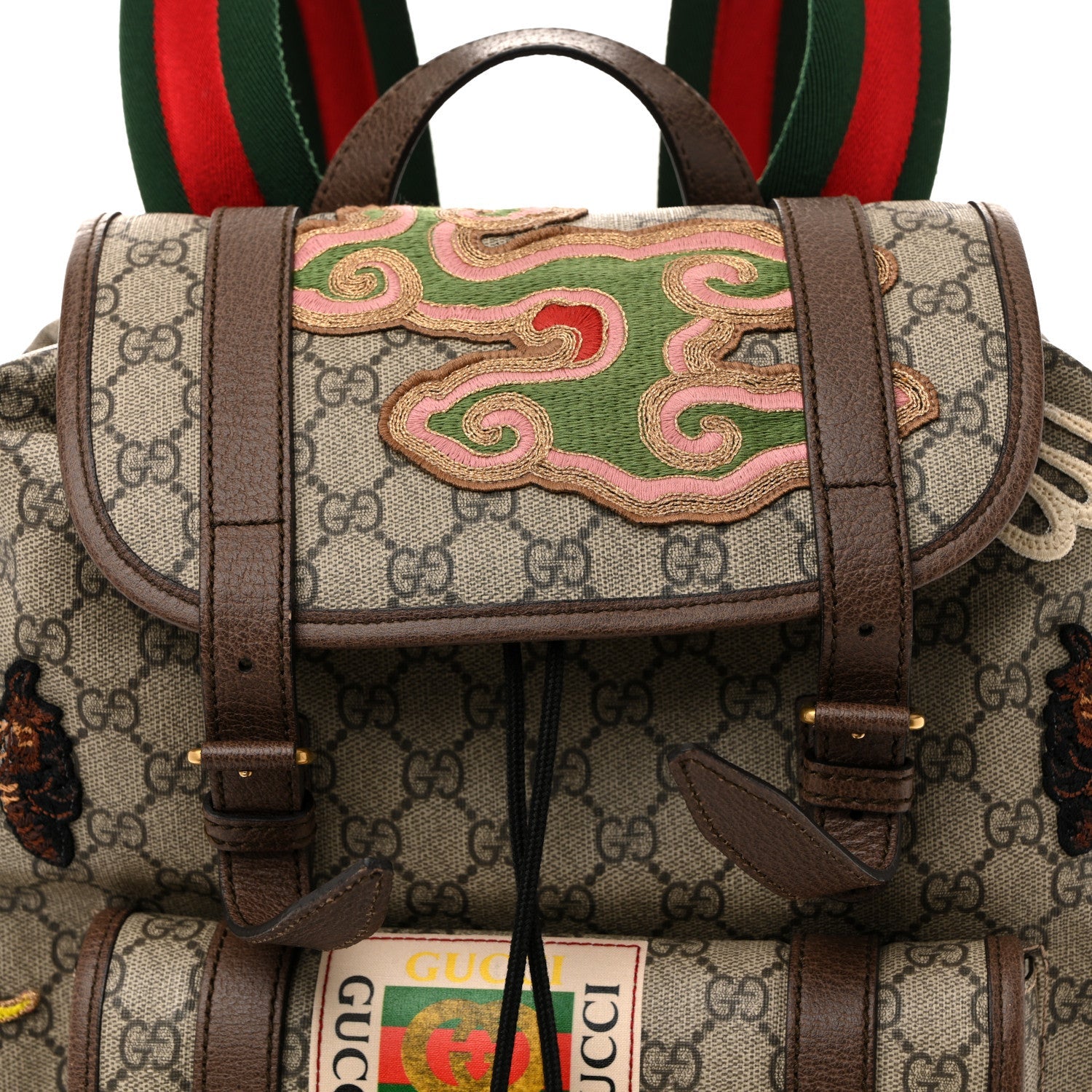 Soft GG Supreme Monogram Courrier Web Double Buckle Backpack Beige New Acero