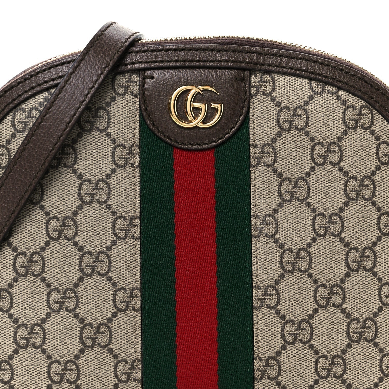 GG Supreme Monogram Textured Dollar Calfskin Web Small Ophidia Dome Shoulder Bag Beige Ebony New Acero