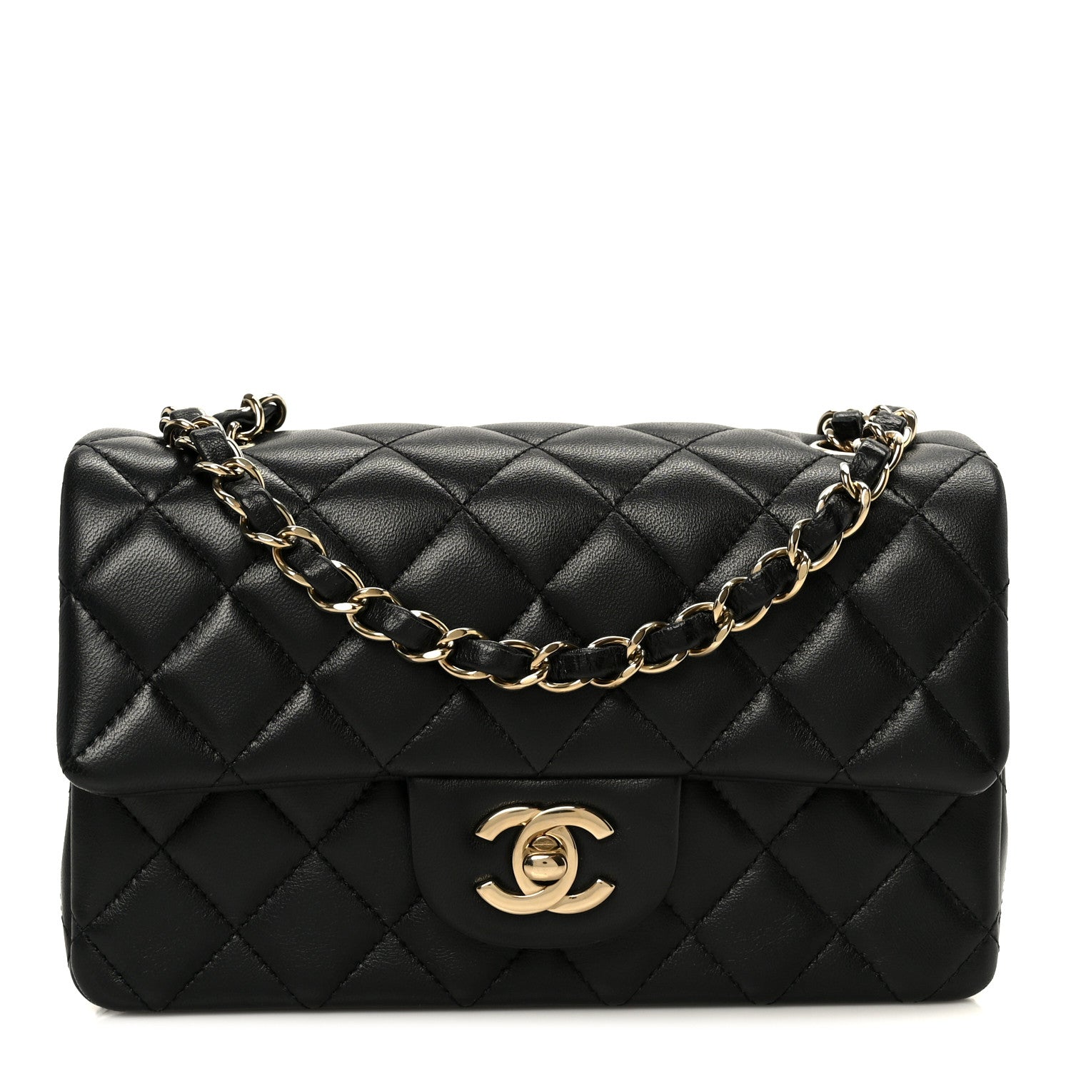 Lambskin Quilted Mini Rectangular Flap Black