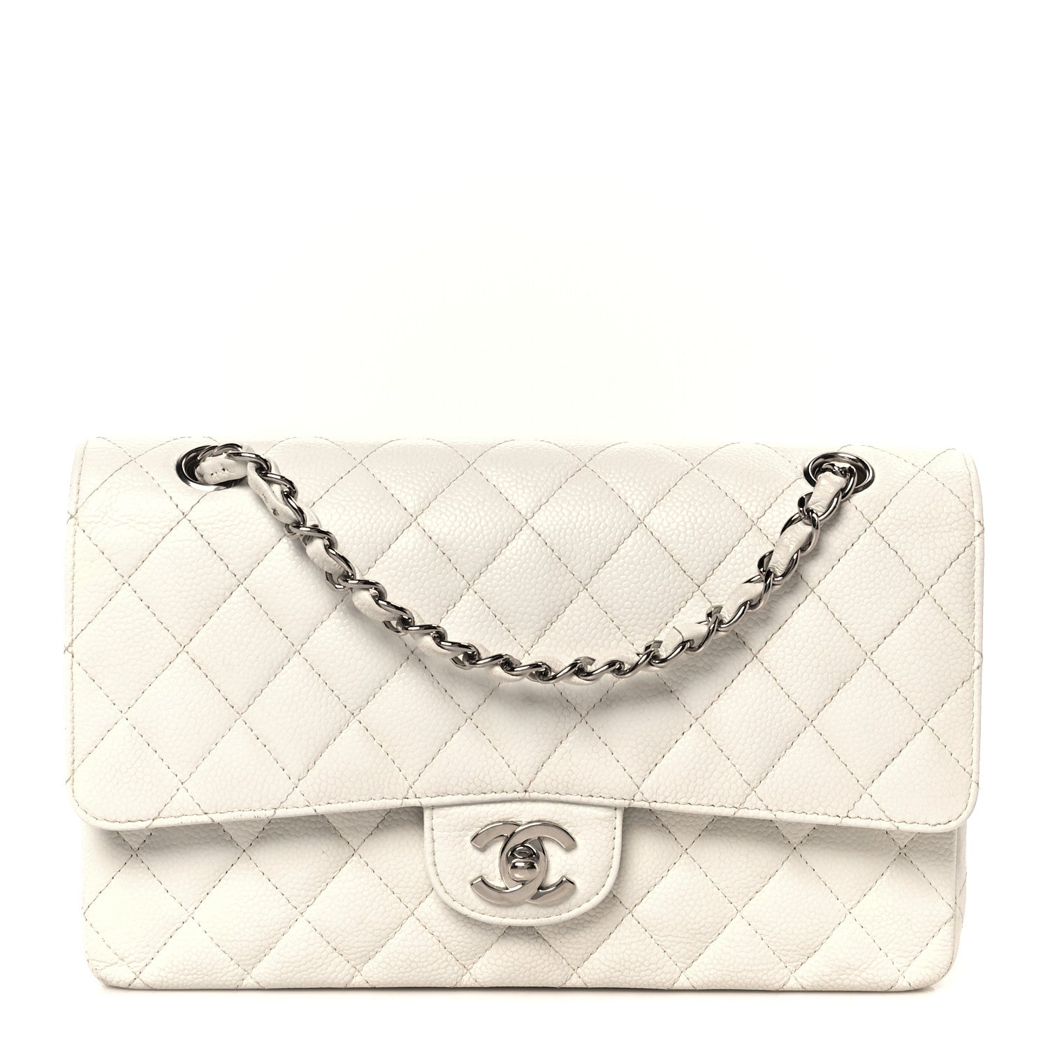 Caviar Quilted Medium Double Flap White