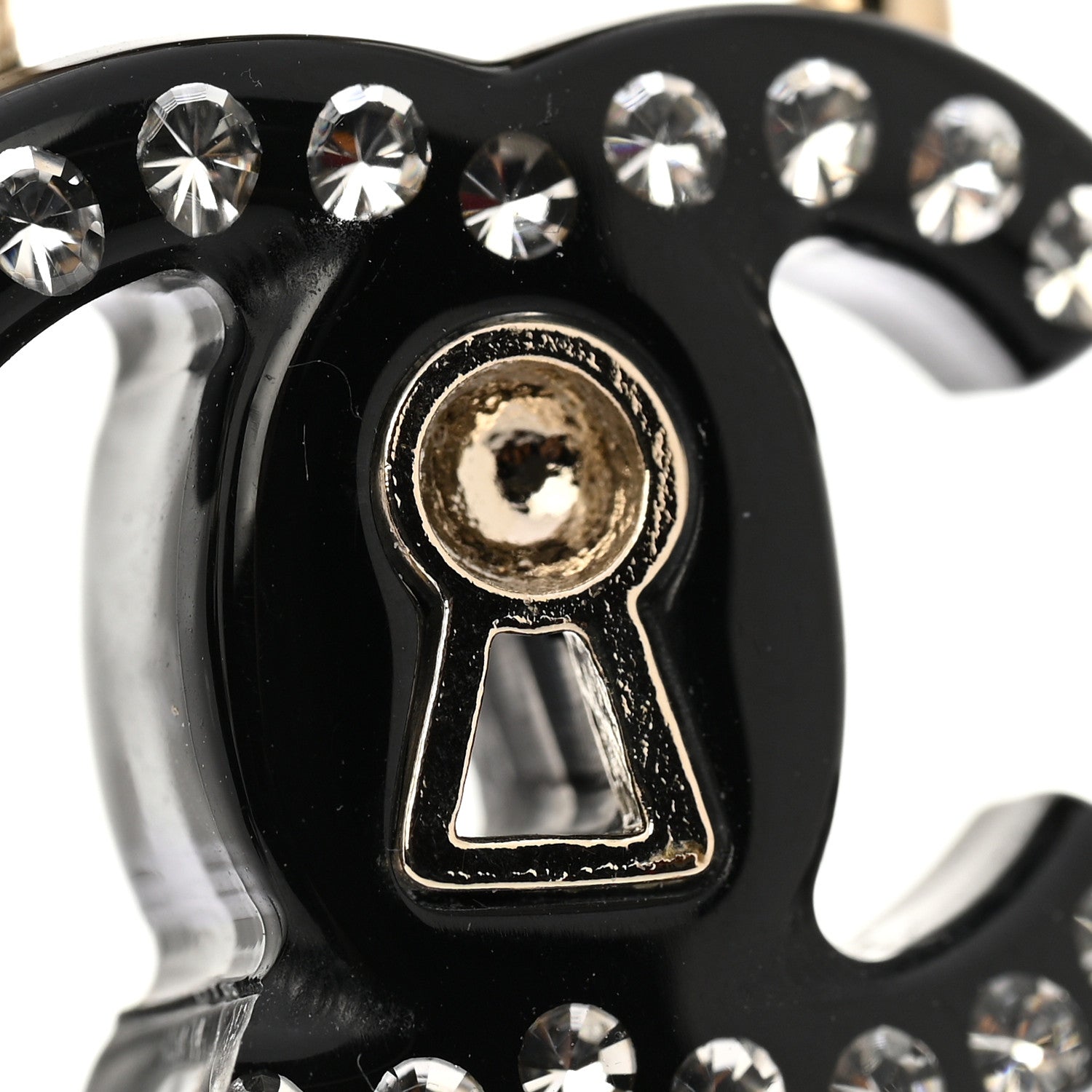 Metal Resin Crystal Pearl CC Lock Drop Earrings Gold Black