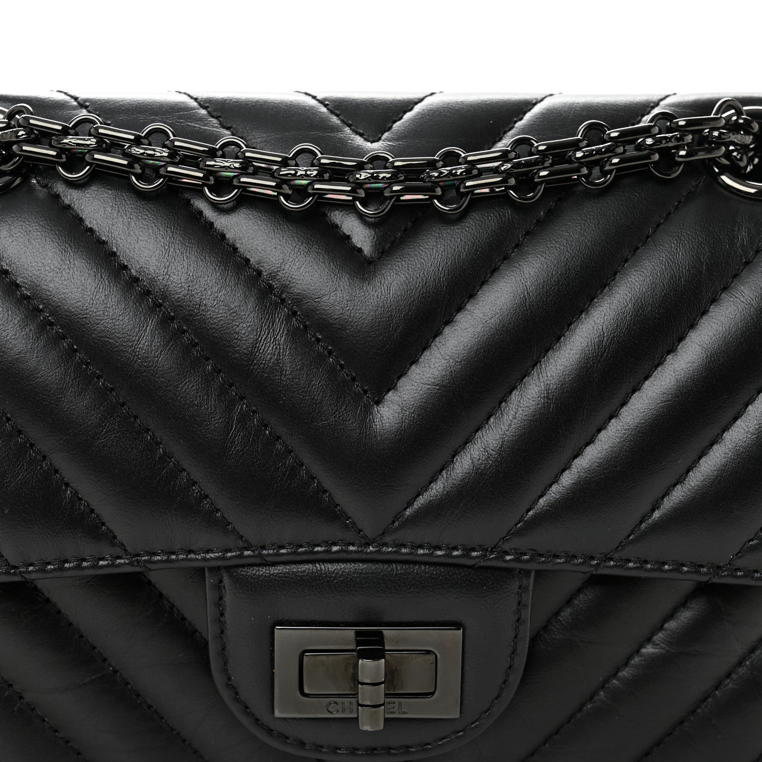 Aged Calfskin Chevron Quilted 2.55 Reissue Mini Flap So Black