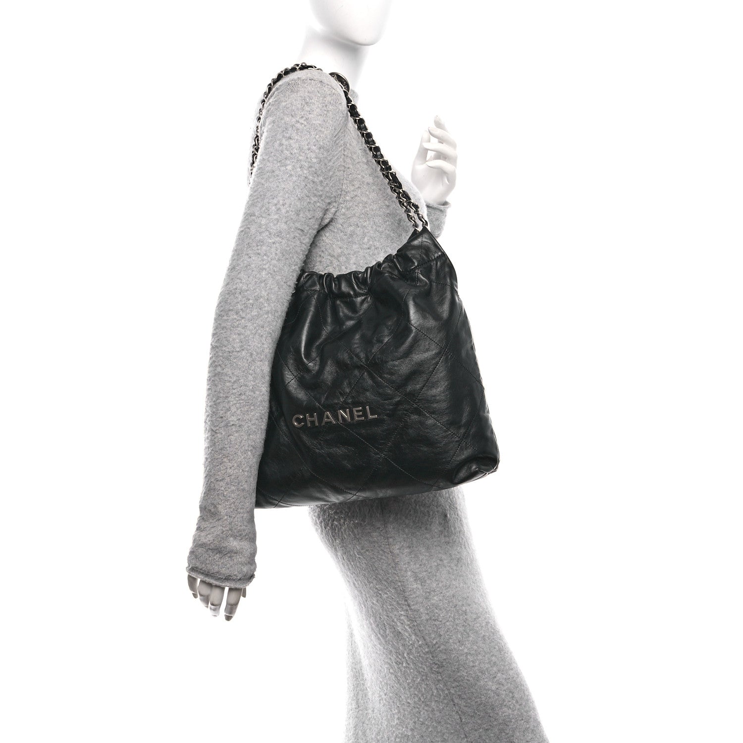 Shiny Calfskin Quilted Chanel 22 Black