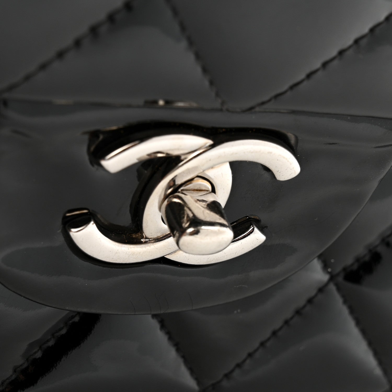 Patent Quilted Jumbo Double Flap Black