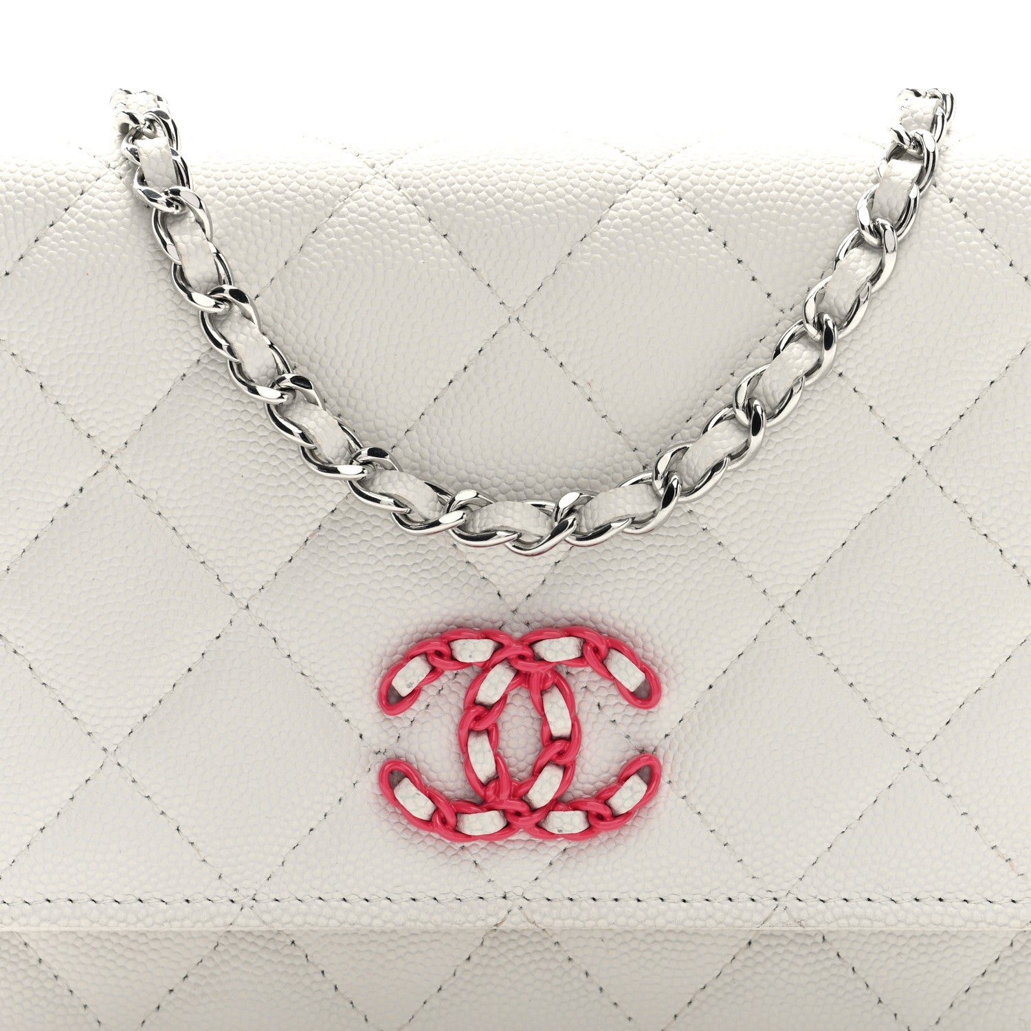 Caviar Quilted Chanel 19 Wallet on Chain WOC White Pink