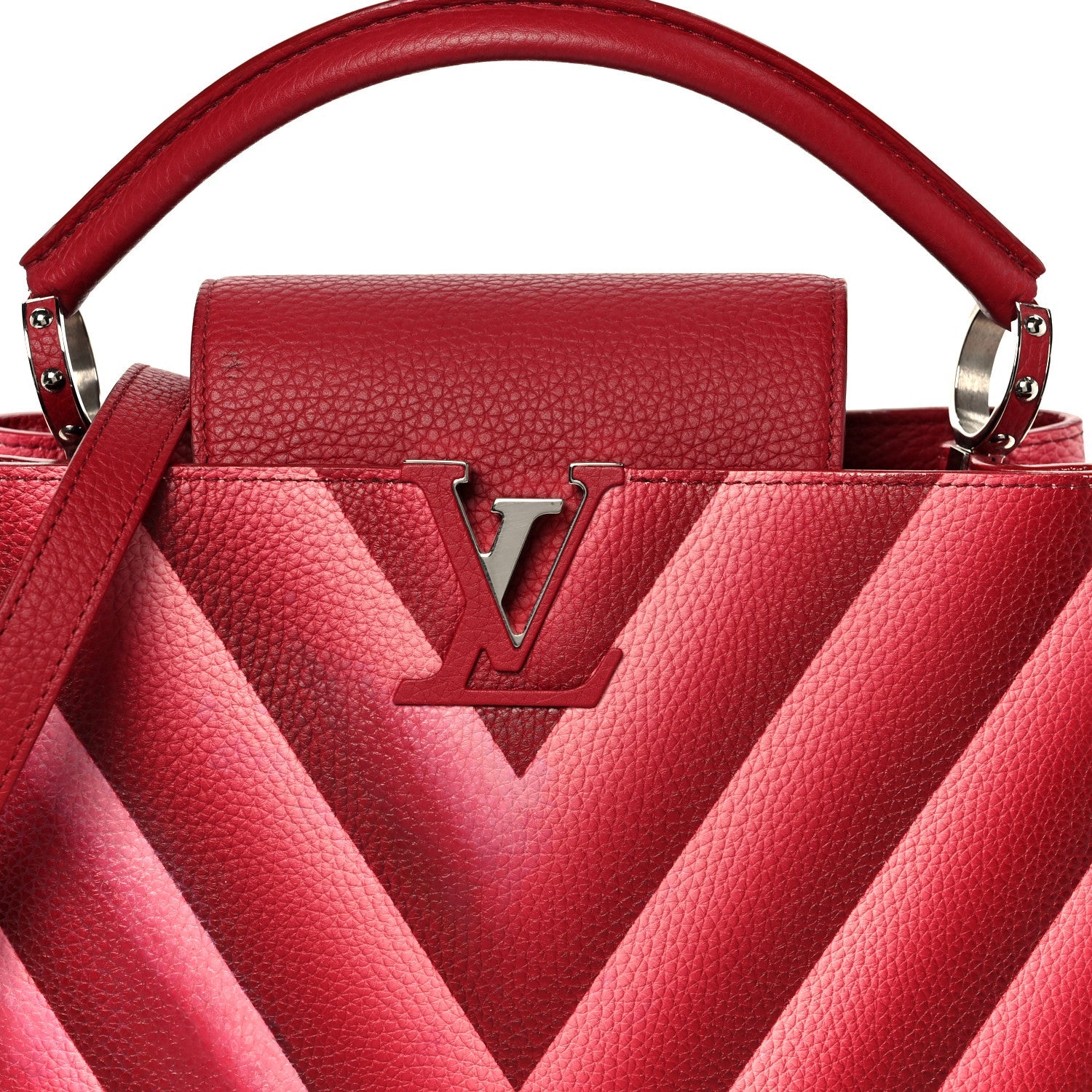 Taurillon Chevron Capucines PM Cherry