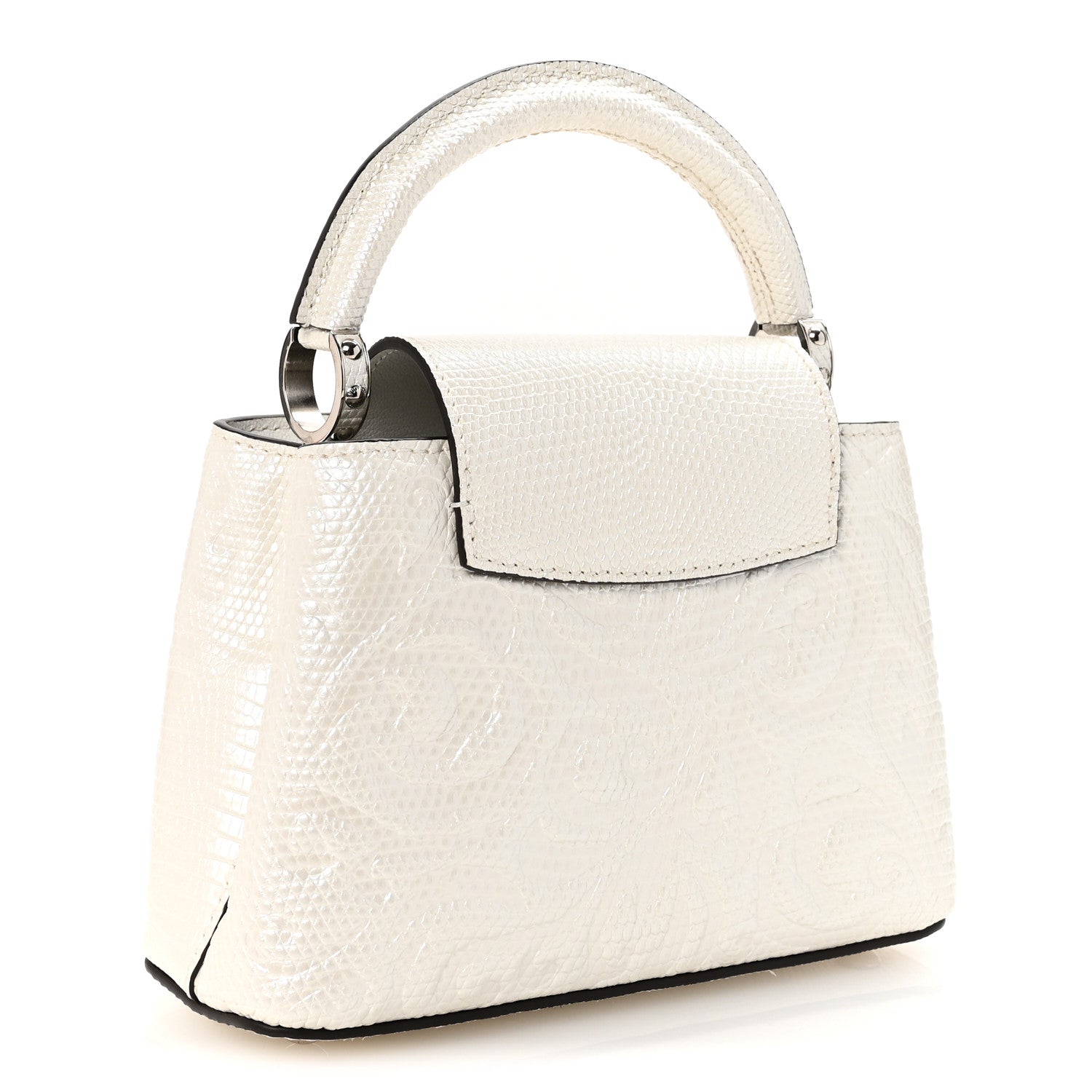 Lizard Baroque Embossed Capucines Mini Ivory Sparkle
