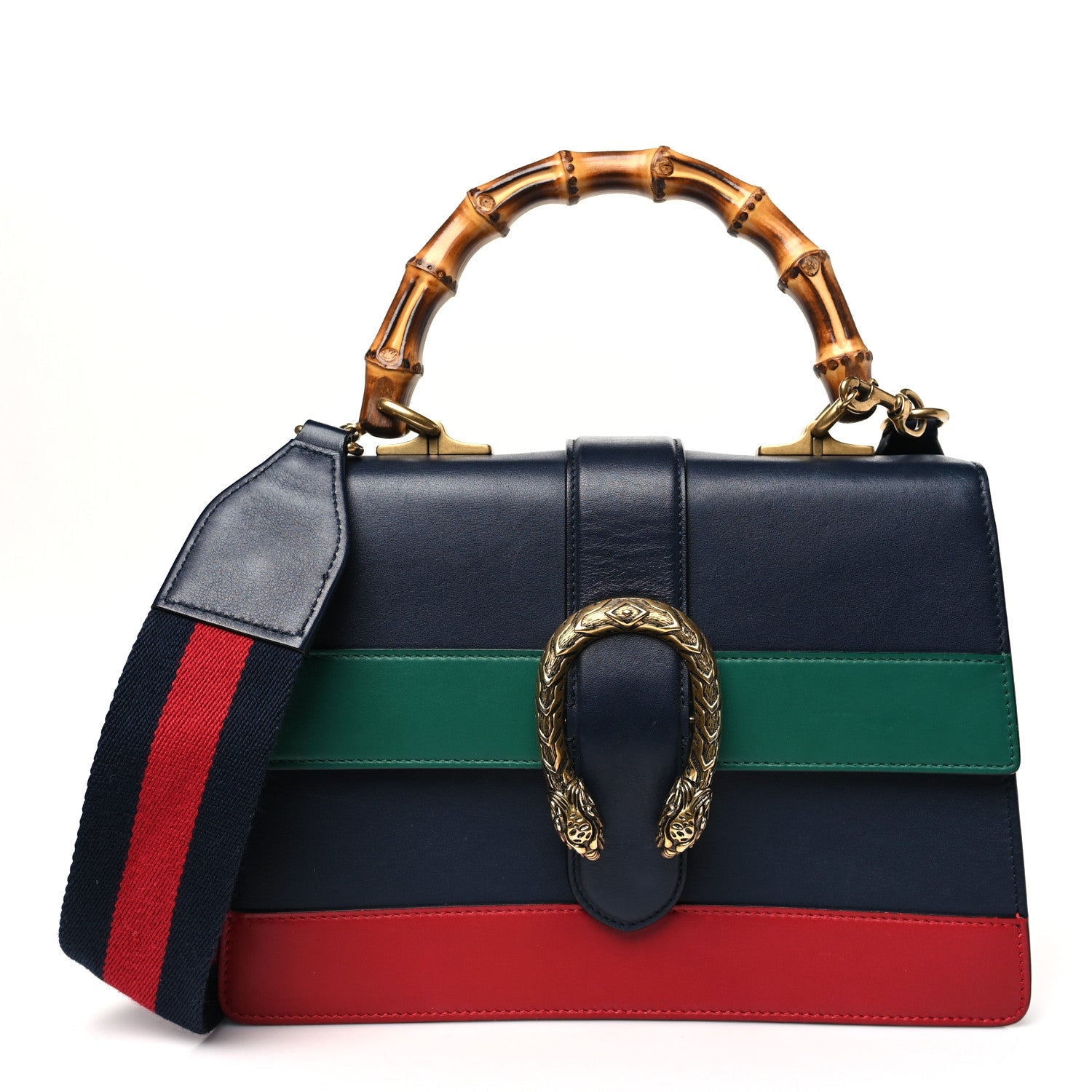 Moon Calfskin Web Medium Dionysus Bamboo Top Handle Bag Blue Bright Evergreen Dark Cipria