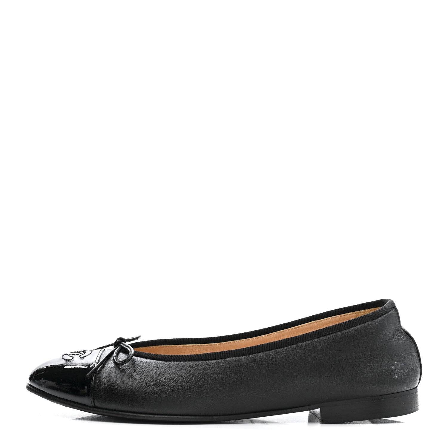 Lambskin Patent Cap Toe Ballerina Flats 39.5 Black