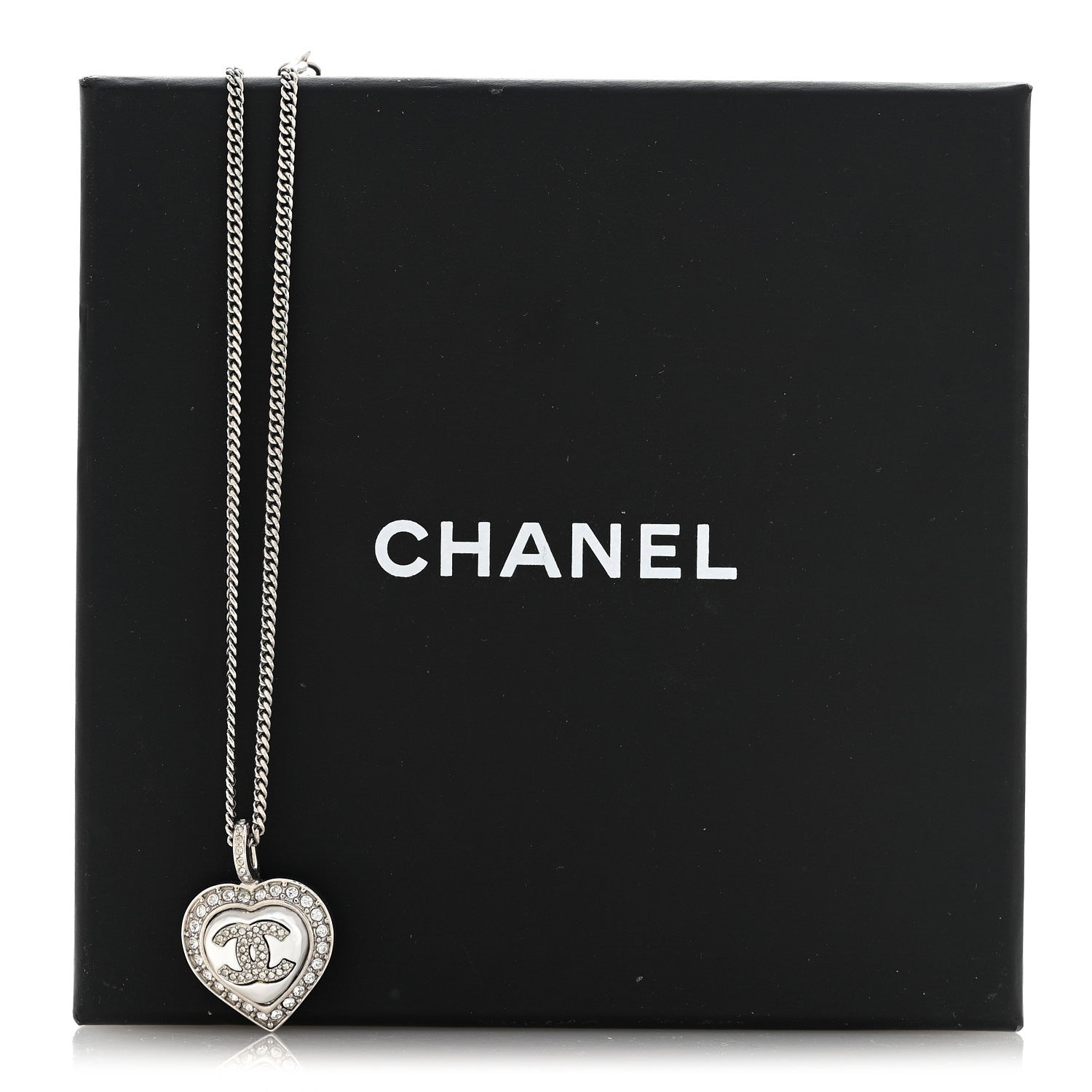 Crystal Pearl CC Heart Necklace Silver