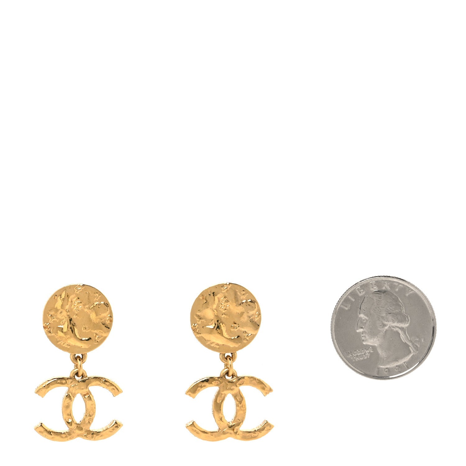 Metal Disc CC Drop Earrings Gold