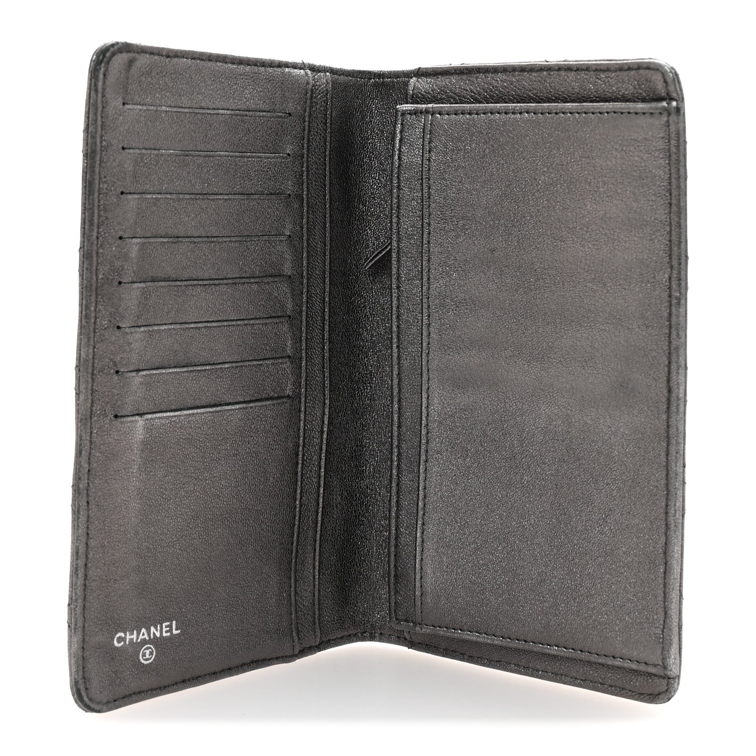 Metallic Aged Calfskin Quilted Reissue Yen Wallet Silver