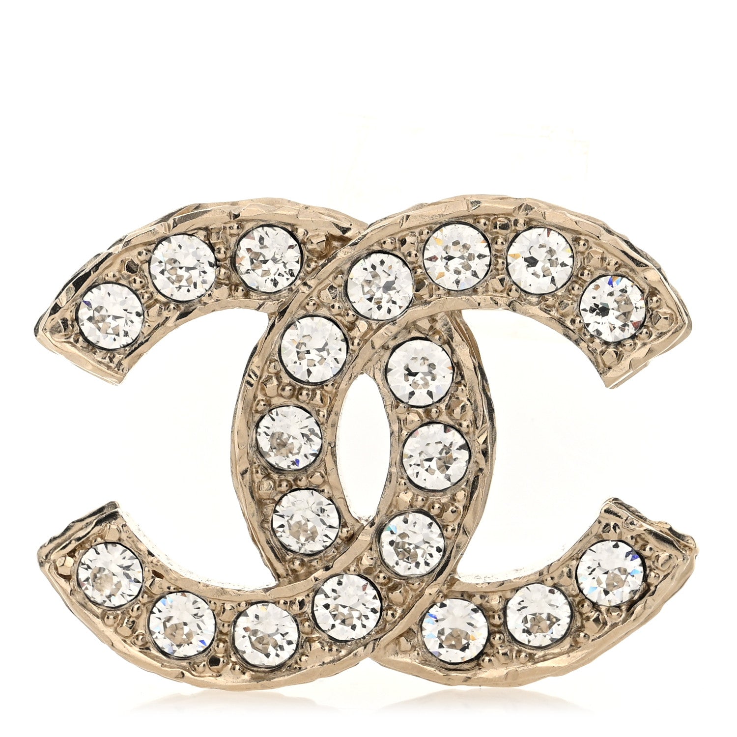 Crystal Textured CC Brooch Light Gold