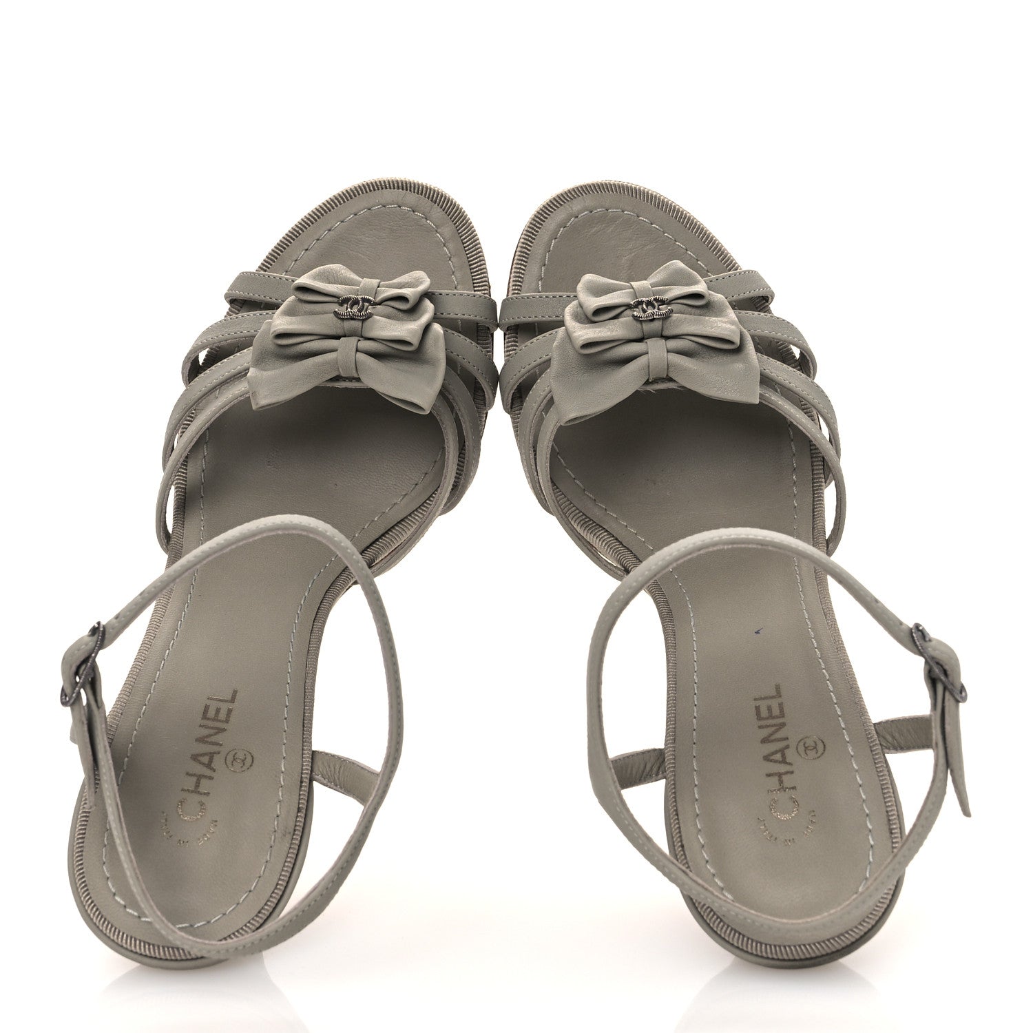 Lambskin Grosgrain Bow CC Sandals 36.5 Gris