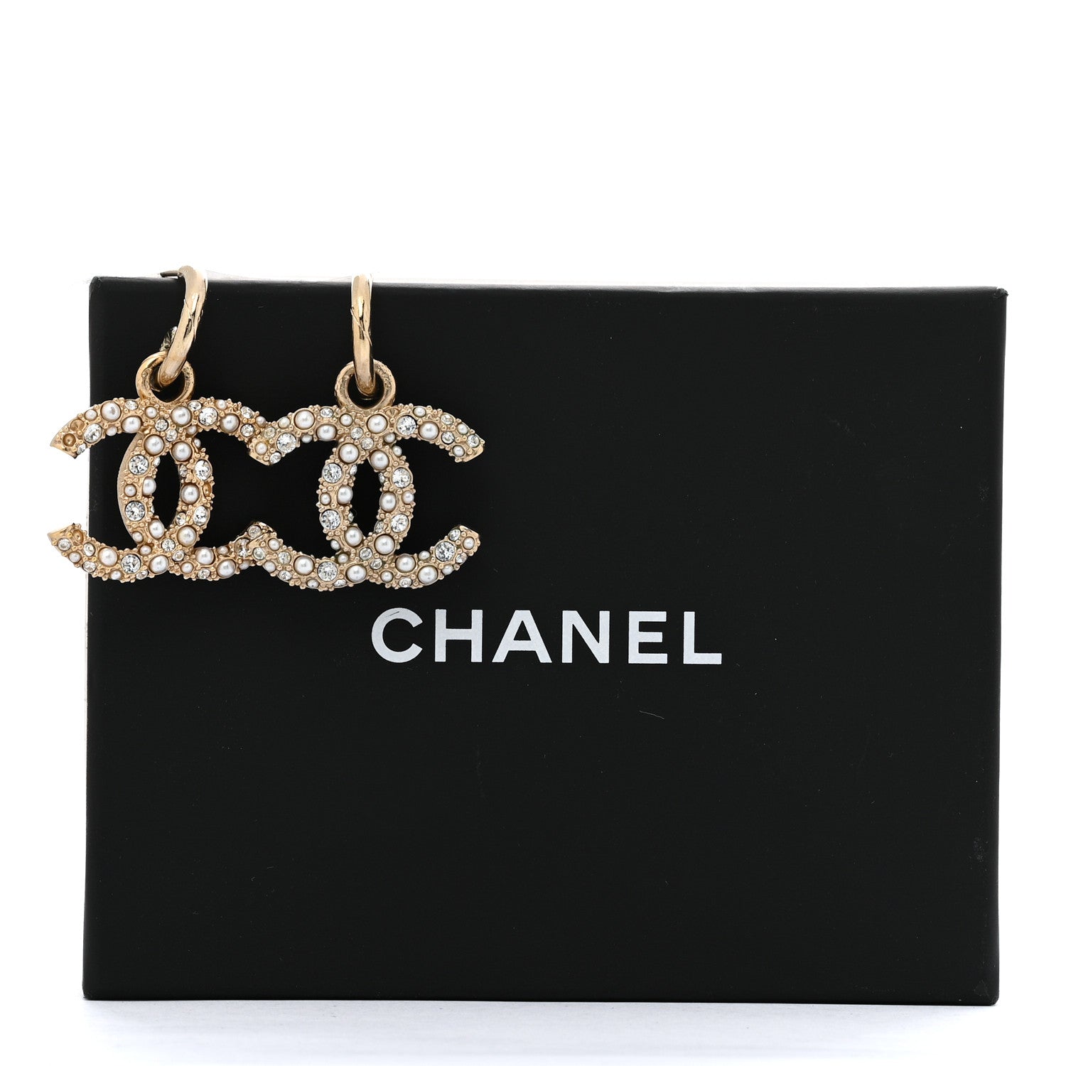Crystal Pearls CC Drop Earrings Light Gold