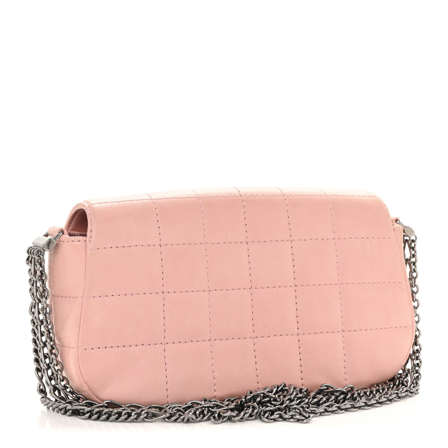 Lambskin Quilted Chocolate Bar 4 Chain Flap Pink
