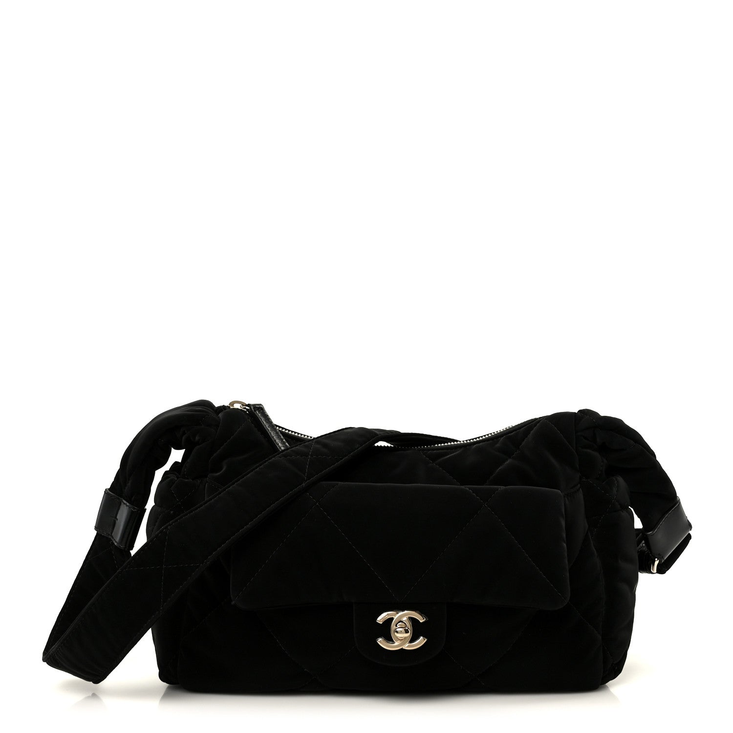 Nylon Velvet Effect Quilted Large Bowling Bag Black