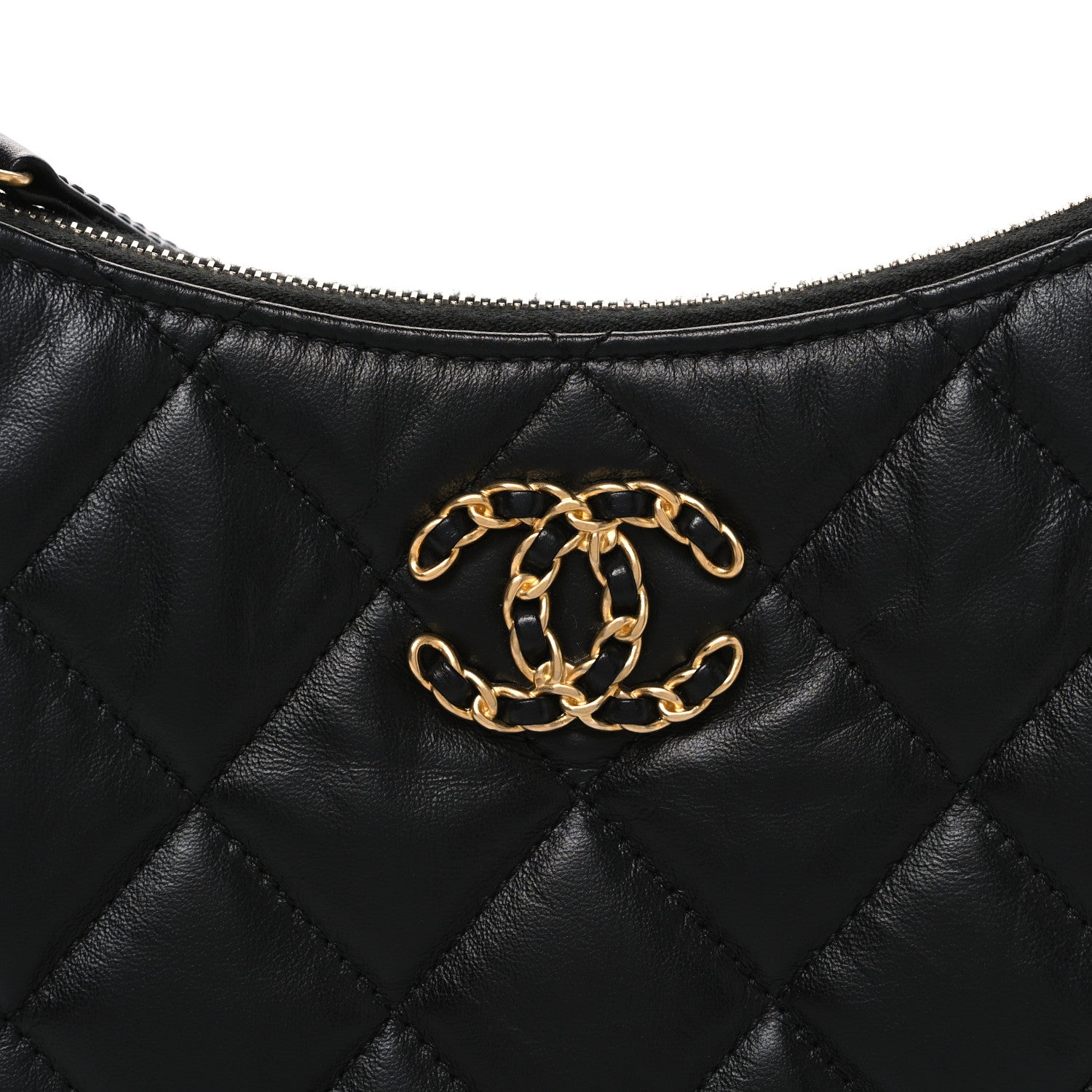 Crumpled Calfskin Quilted Braided CC Small Hobo Black