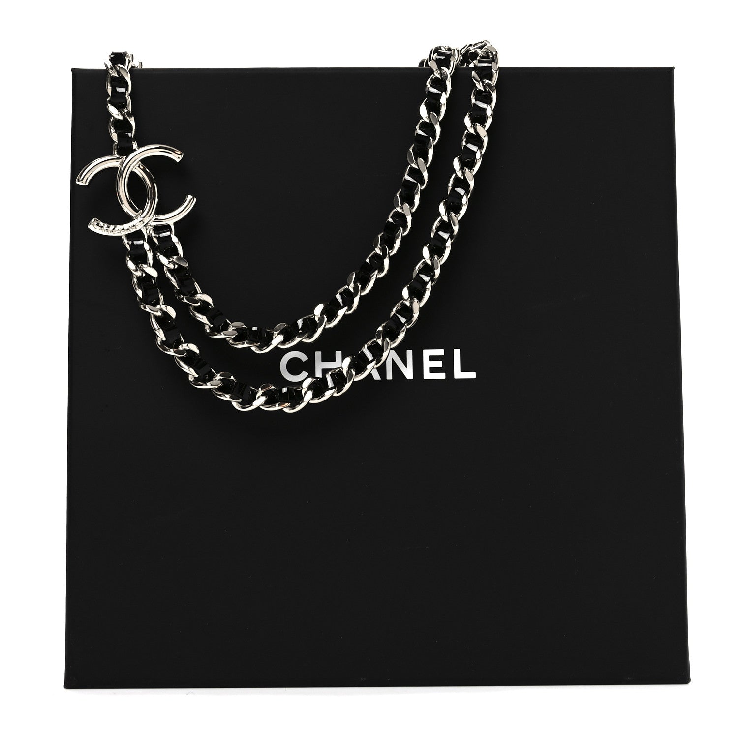 Metal Patent CC Double Chain Choker Black Silver