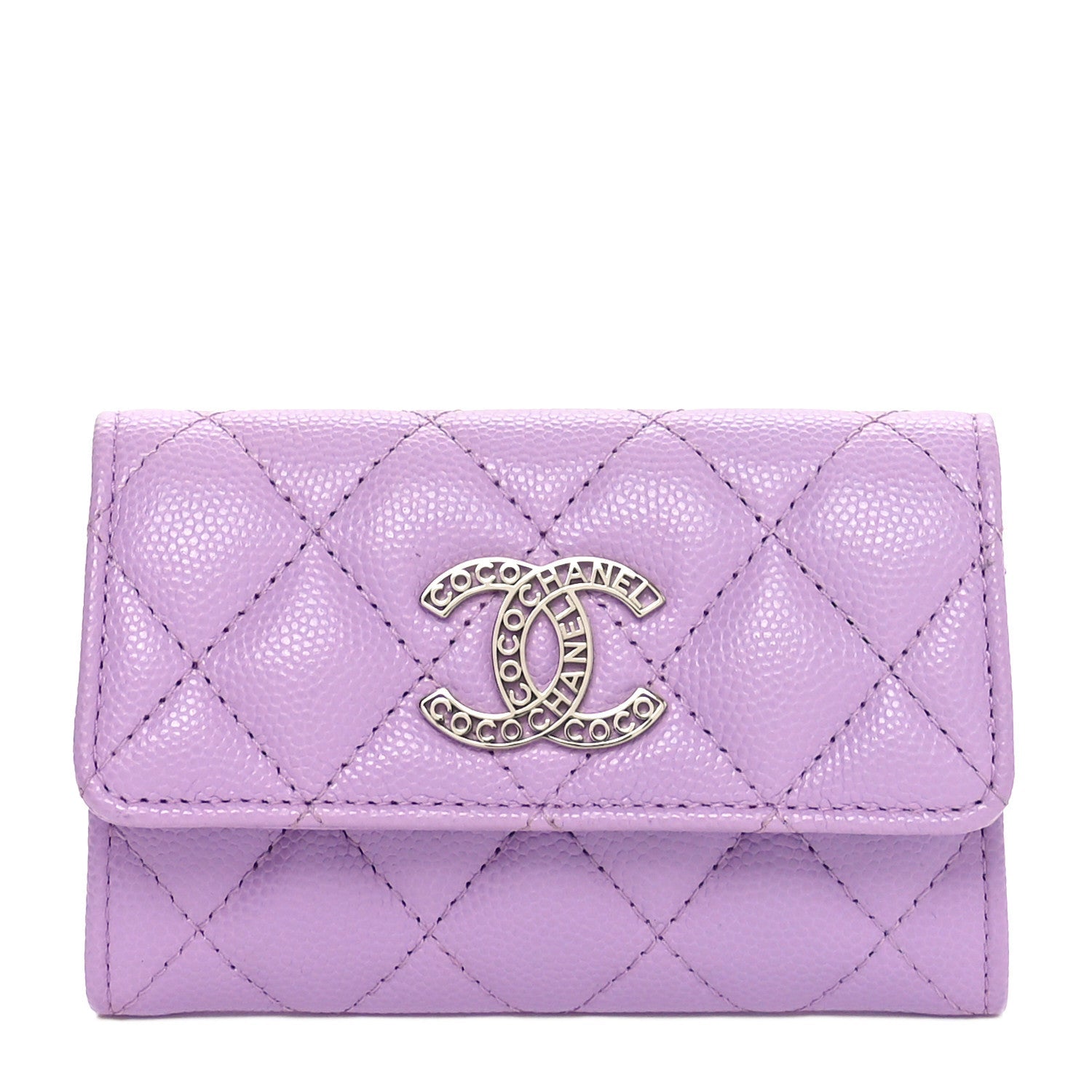 Caviar Quilted CC Logo Flap Card Holder Light Purple