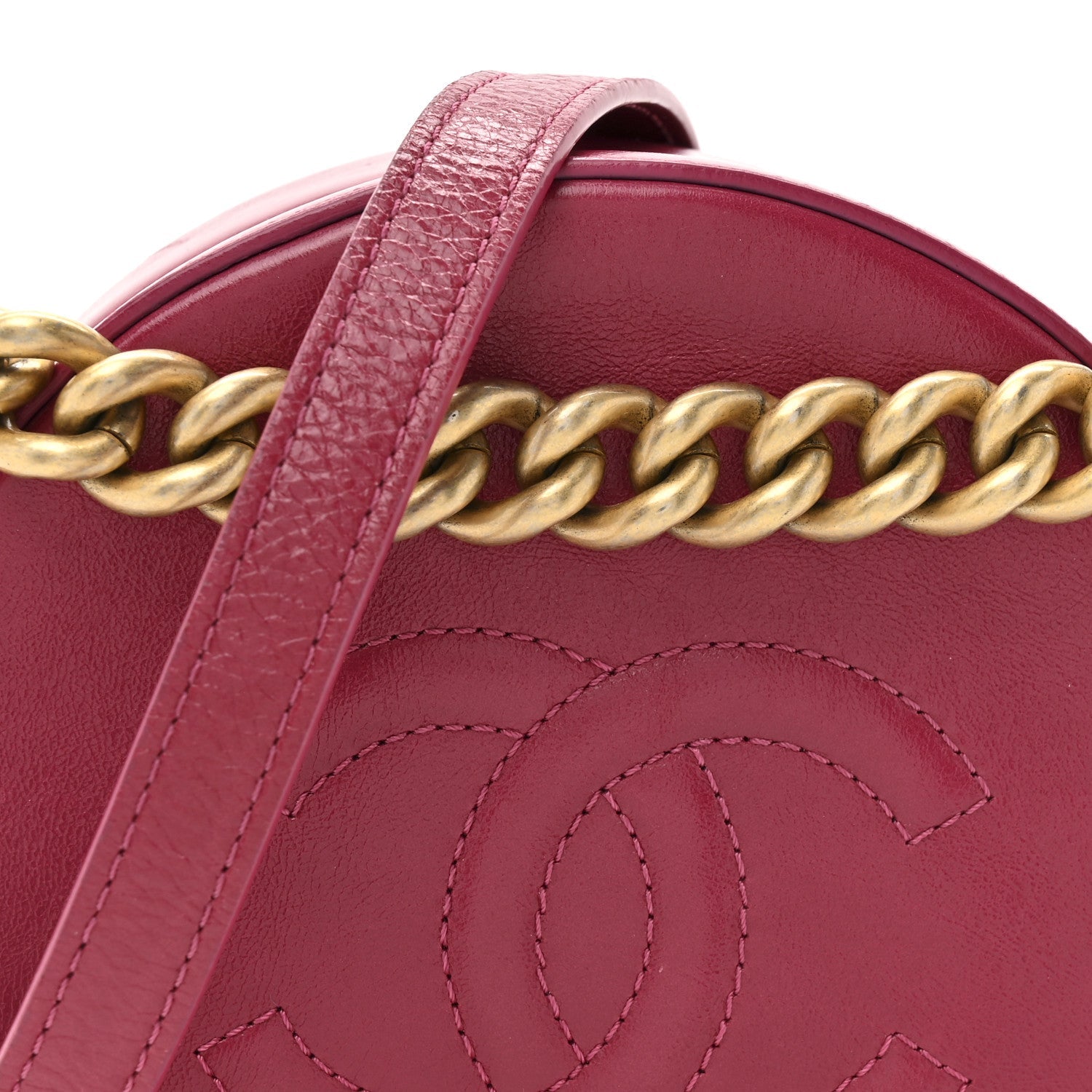 Glazed Calfskin Round As Earth Evening Bag Rouge