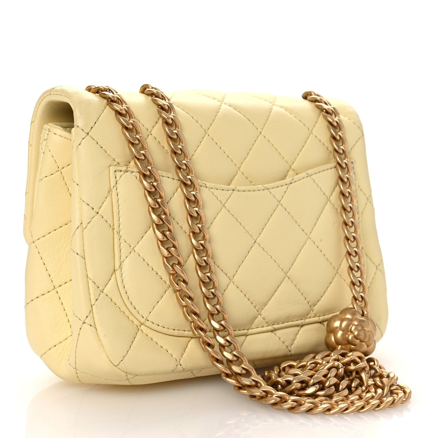 Lambskin Quilted Mini Sweet Camellia Flap Light Yellow