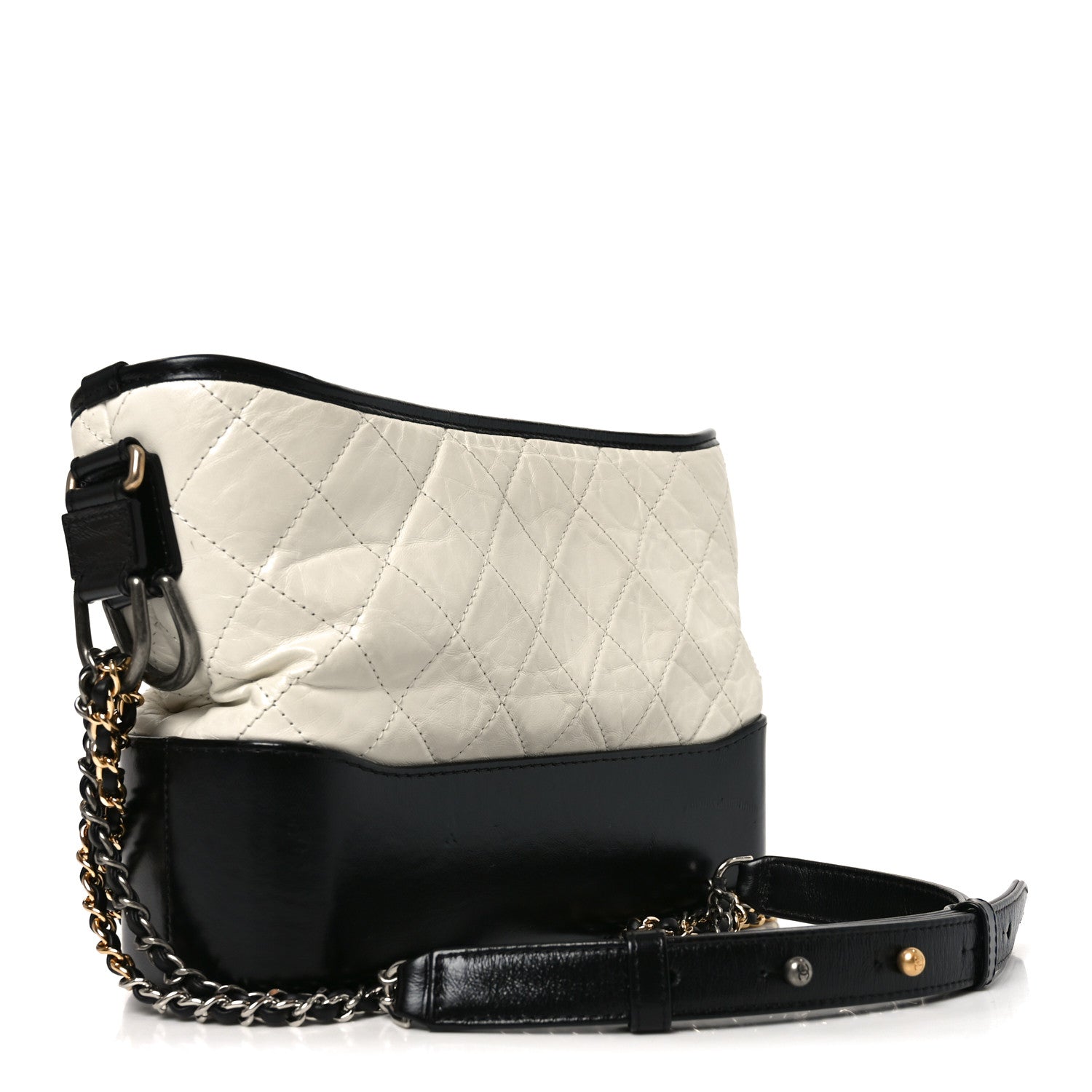Aged Calfskin Quilted Small Gabrielle Hobo Black White