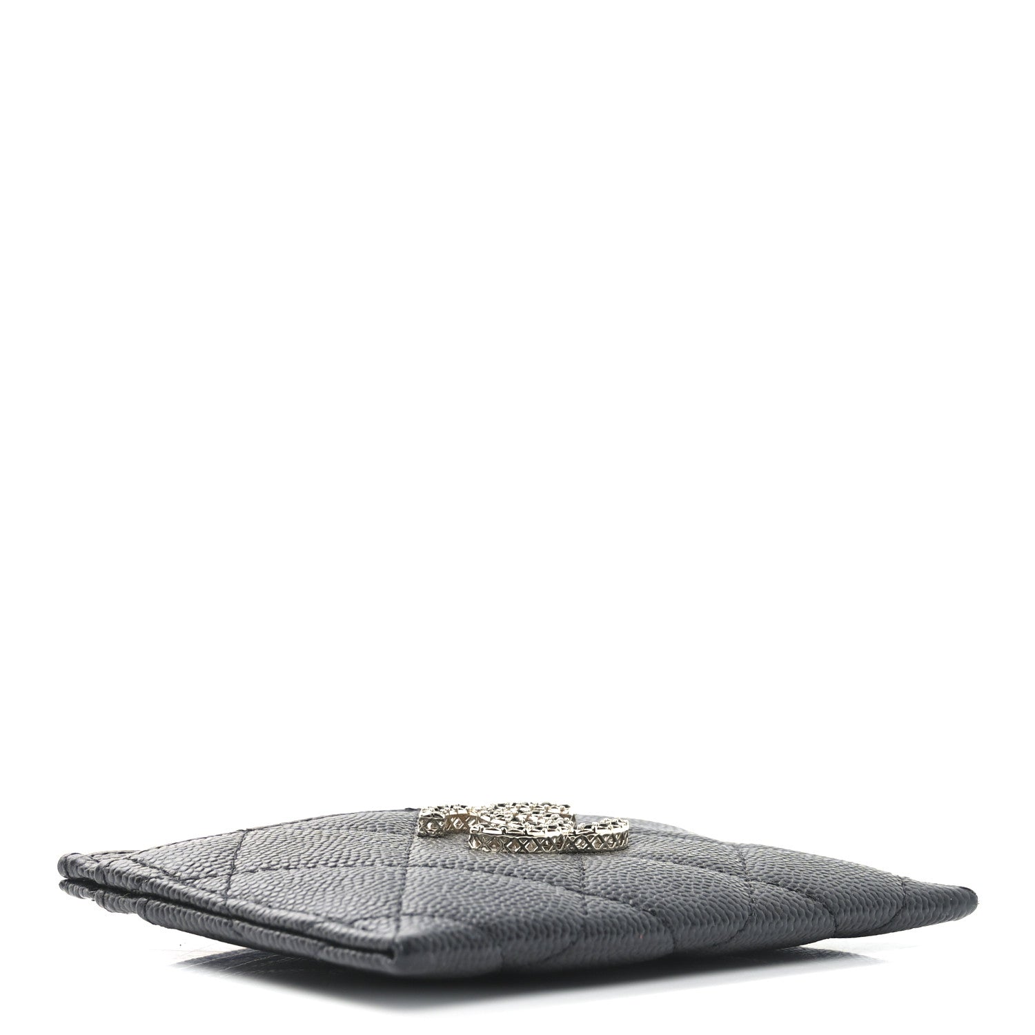 Shiny Caviar Quilted Strass CC Card Holder Black