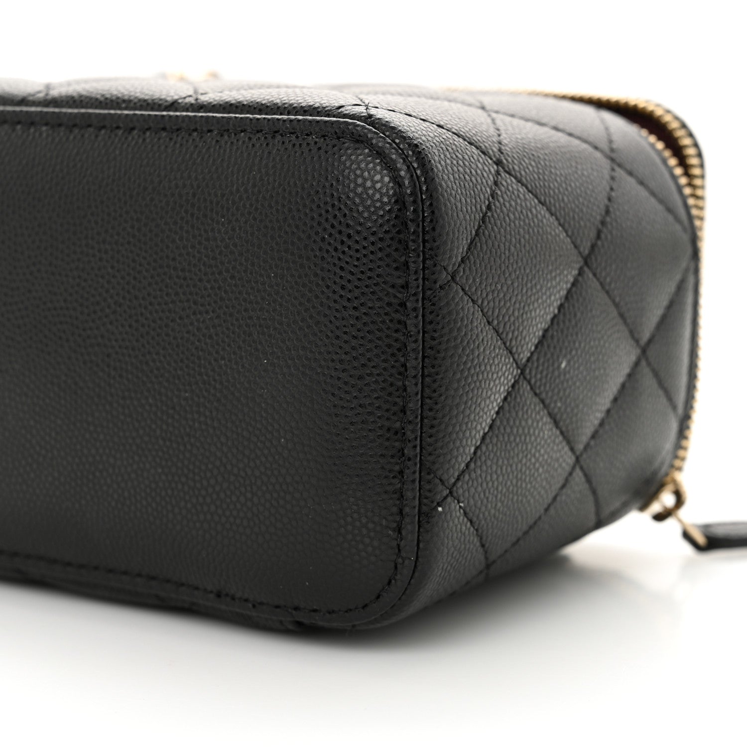 Caviar Quilted Small Vanity Case With Chain Black