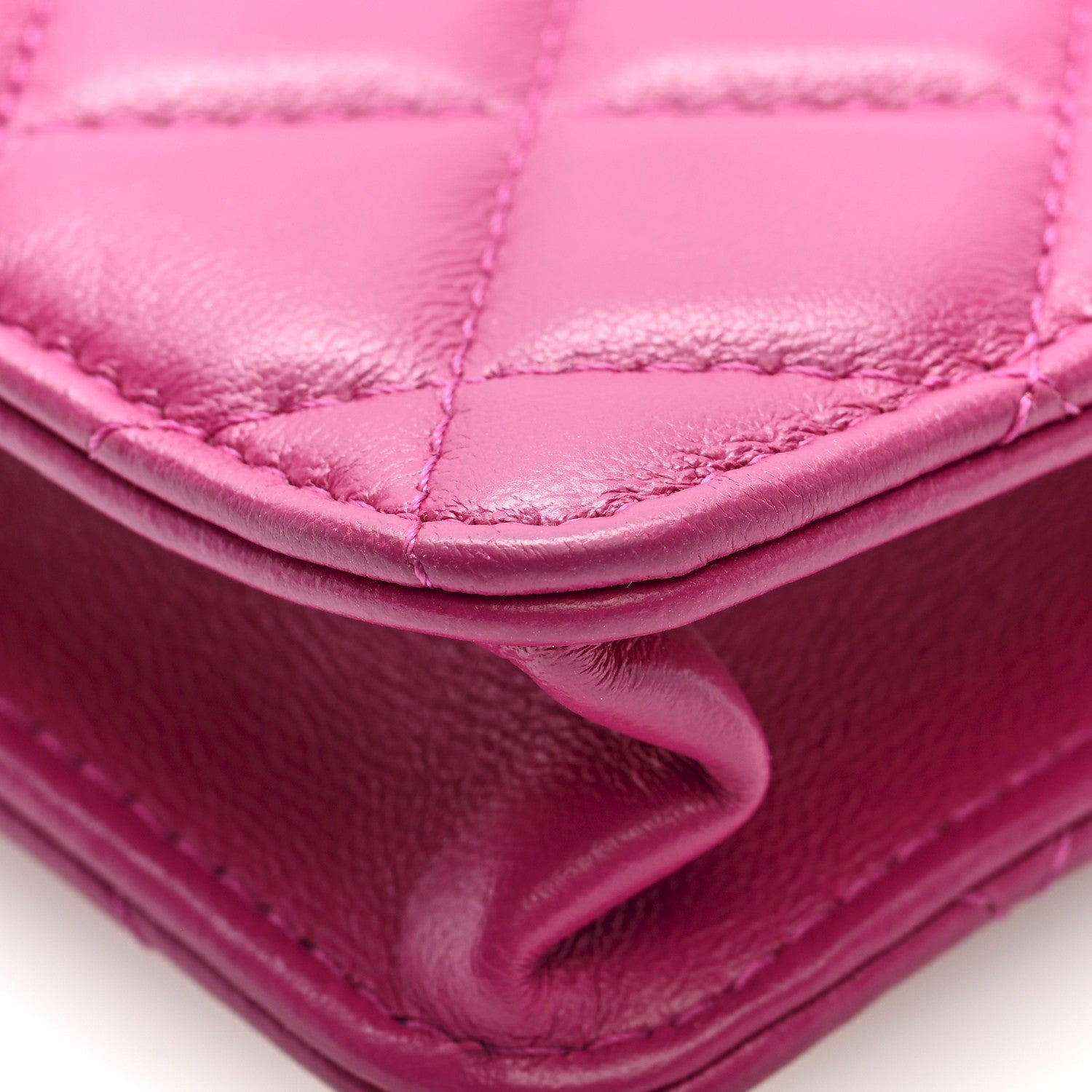 Lambskin Quilted Phone Holder With Chain Fuchsia