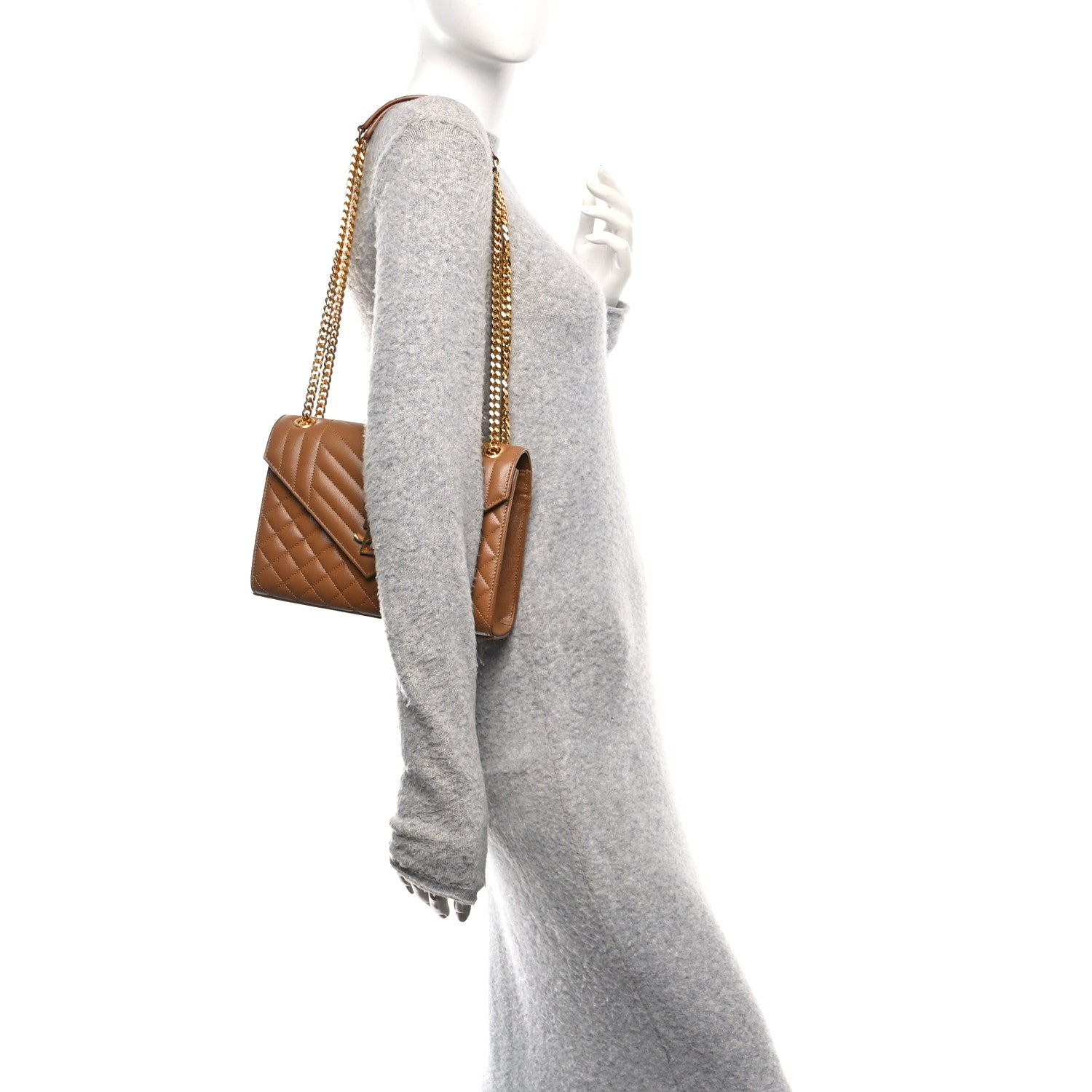 Grain De Poudre Textured Mixed Matelasse Triquilt Medium Monogram Satchel Dark Natural