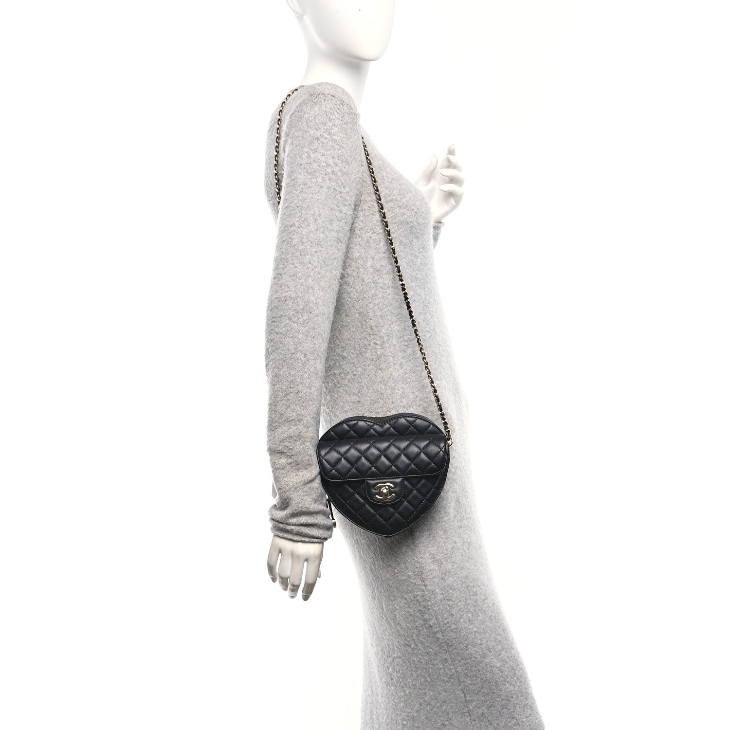 Lambskin Quilted Large CC In Love Heart Bag Black